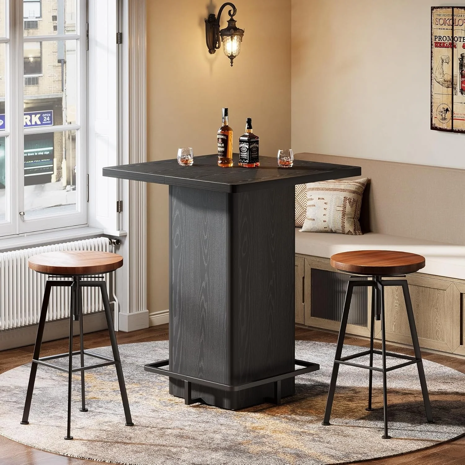 Square Bar Table, 39.37" Bistro Pub Table with Metal Frame Footrest - Image 3