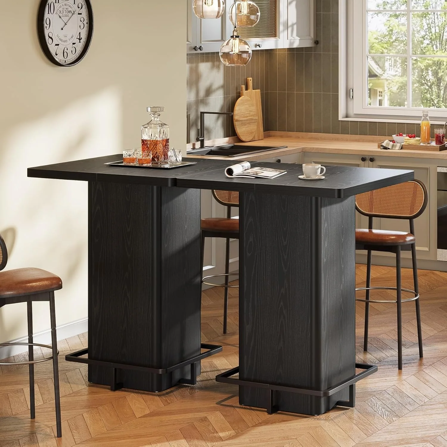 Square Bar Table, 39.37" Bistro Pub Table with Metal Frame Footrest - Image 5