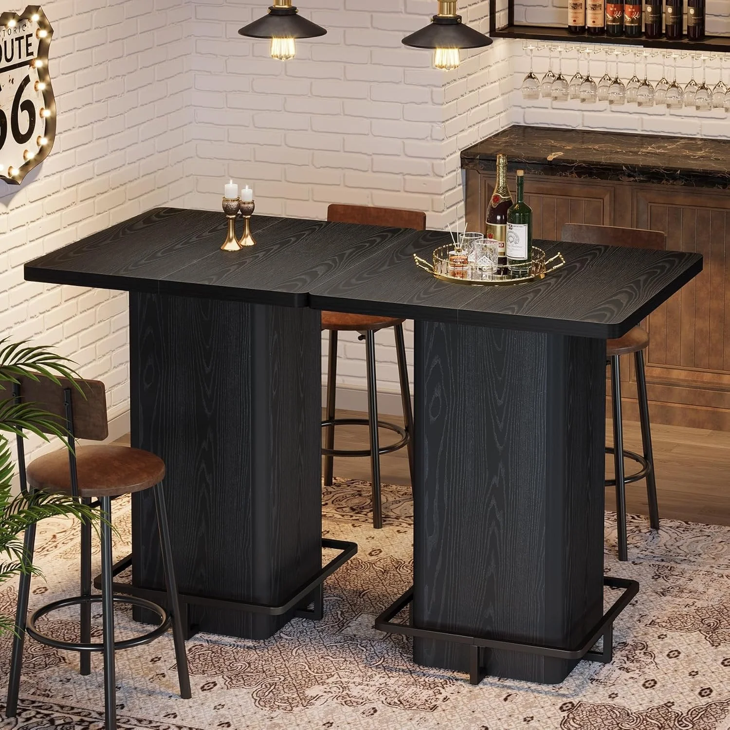 Square Bar Table, 39.37" Bistro Pub Table with Metal Frame Footrest - Image 6
