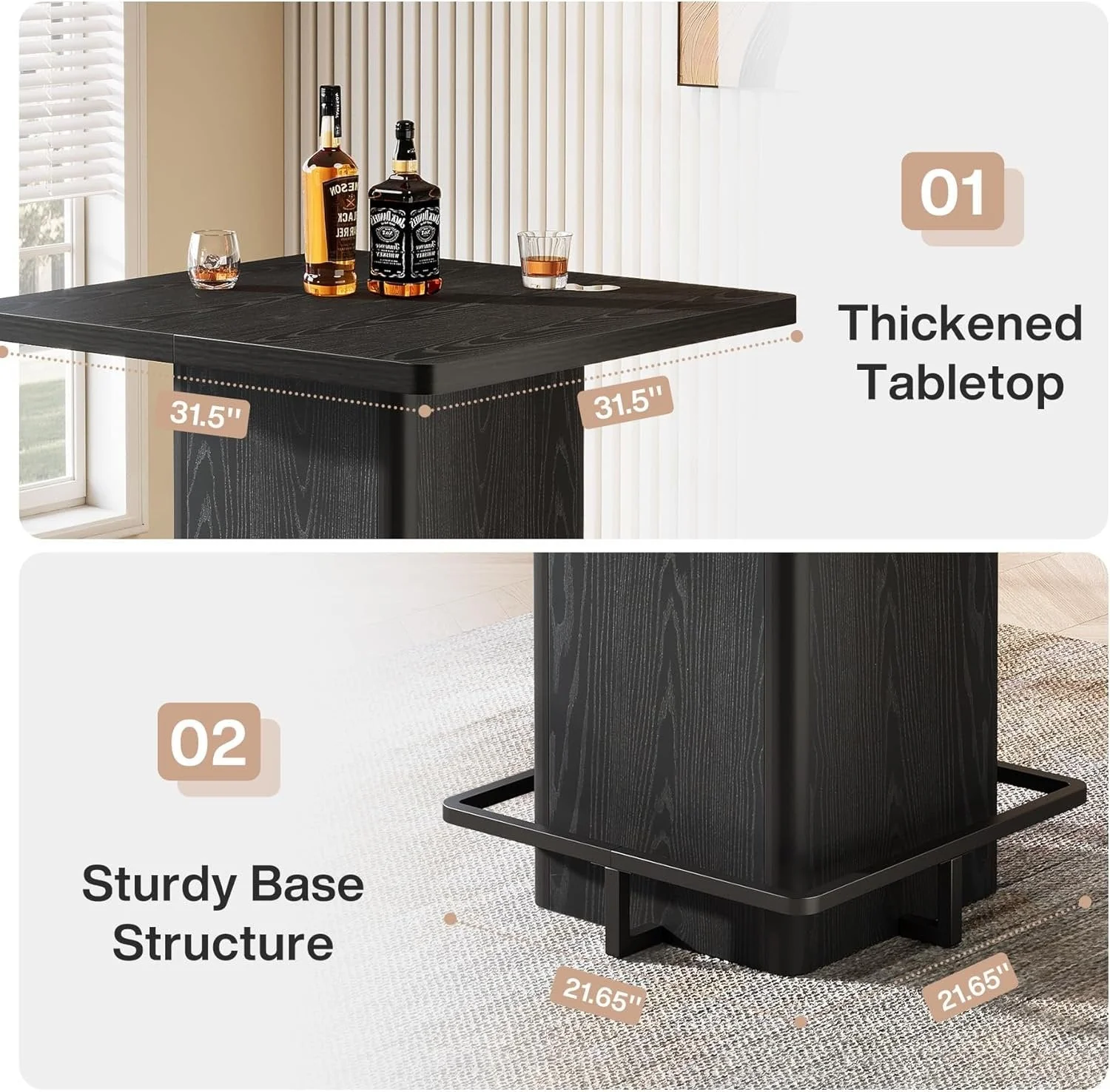 Square Bar Table, 39.37" Bistro Pub Table with Metal Frame Footrest - Image 7