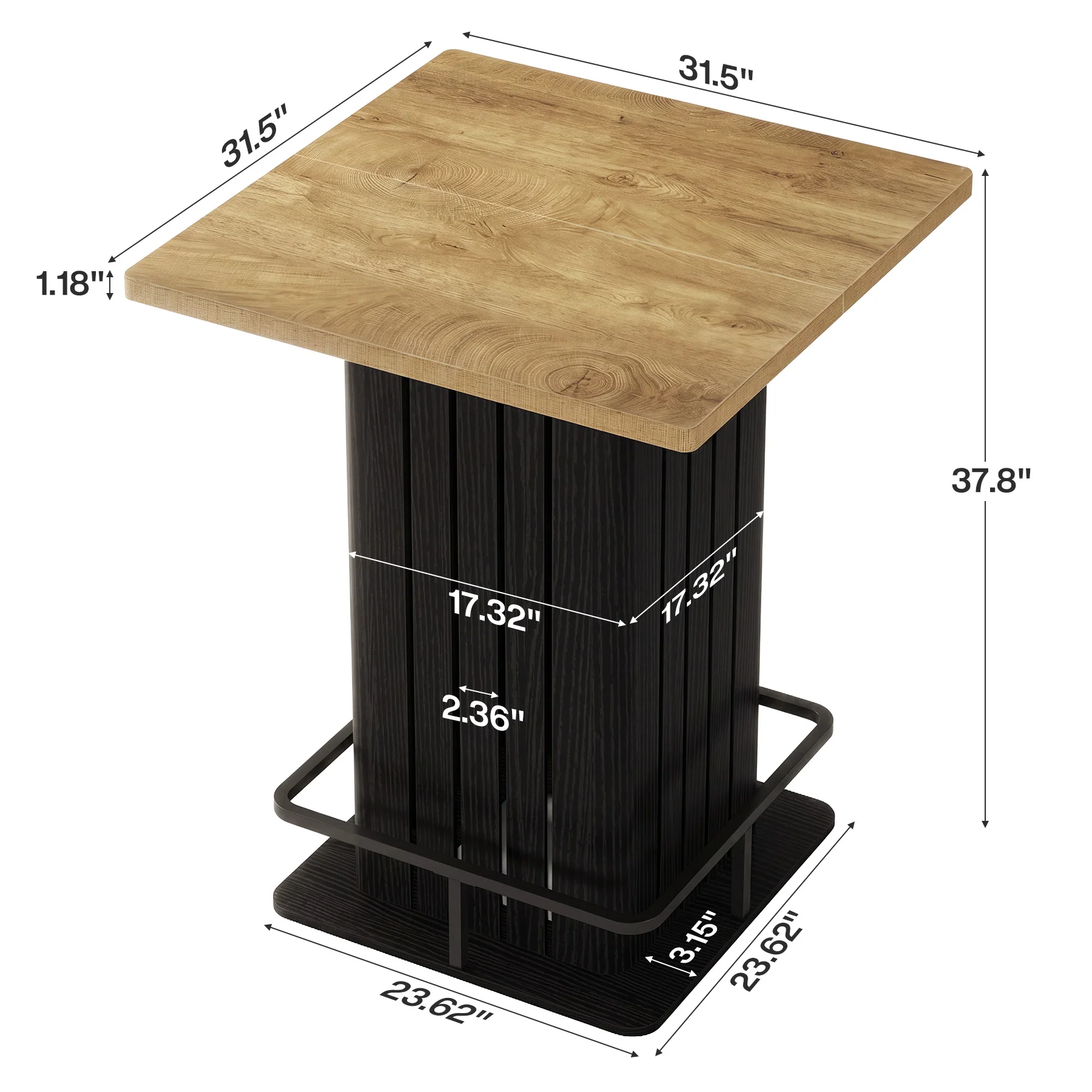 Square Bar Table for Home Kitchen, 37.8" H Counter-Height Dining Table Seats 2 - Image 2