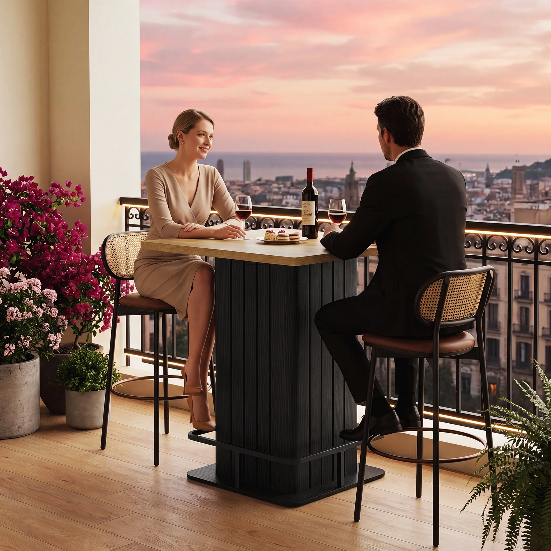 Square Bar Table for Home Kitchen, 37.8" H Counter-Height Dining Table Seats 2 - Image 4