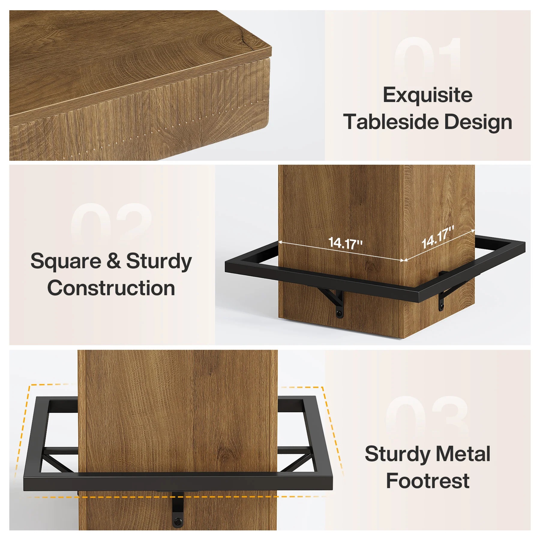 Square Bar Table, Industrial Bistro Pub Table with Metal Footrest - Image 6