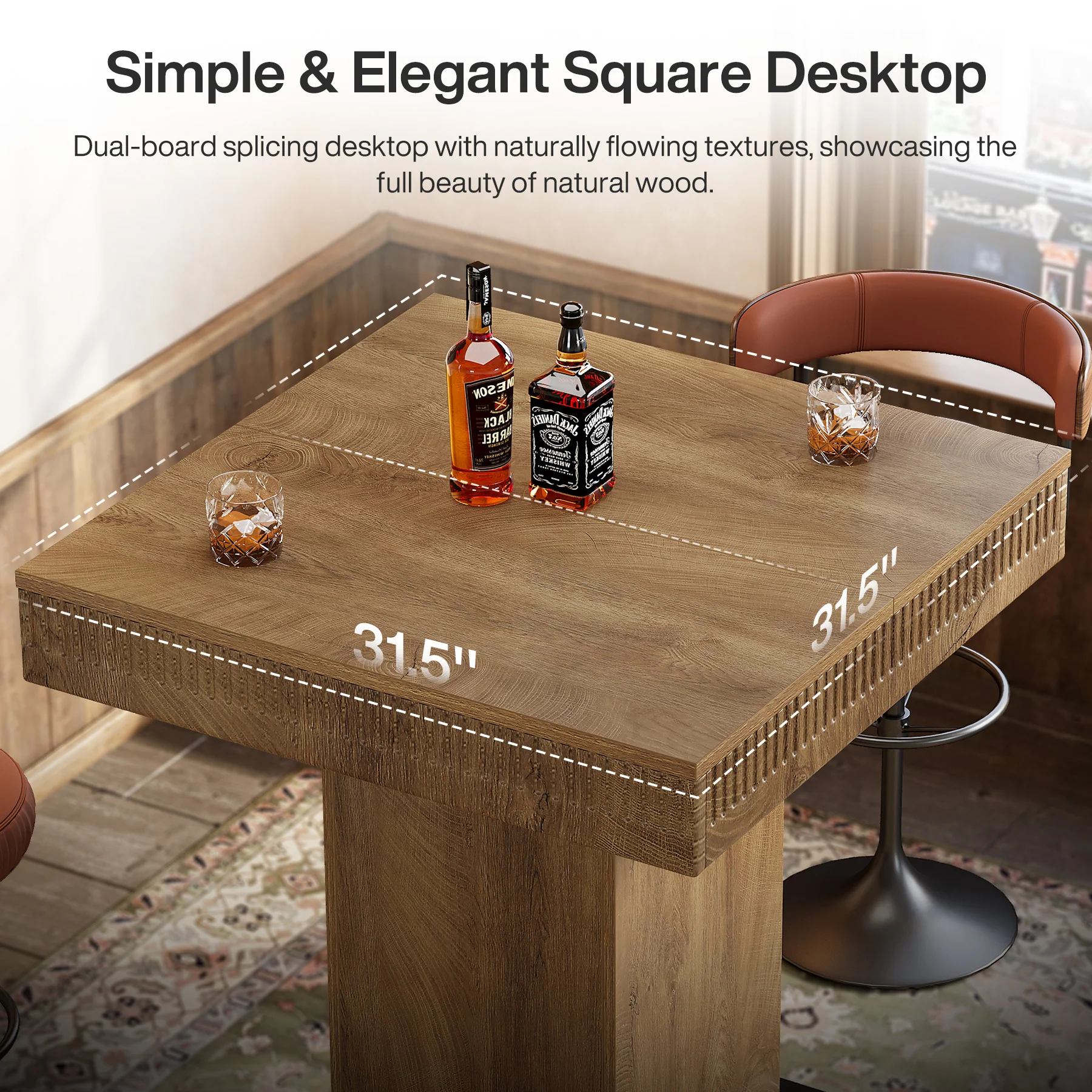 Square Bar Table, Industrial Bistro Pub Table with Metal Footrest - Image 7
