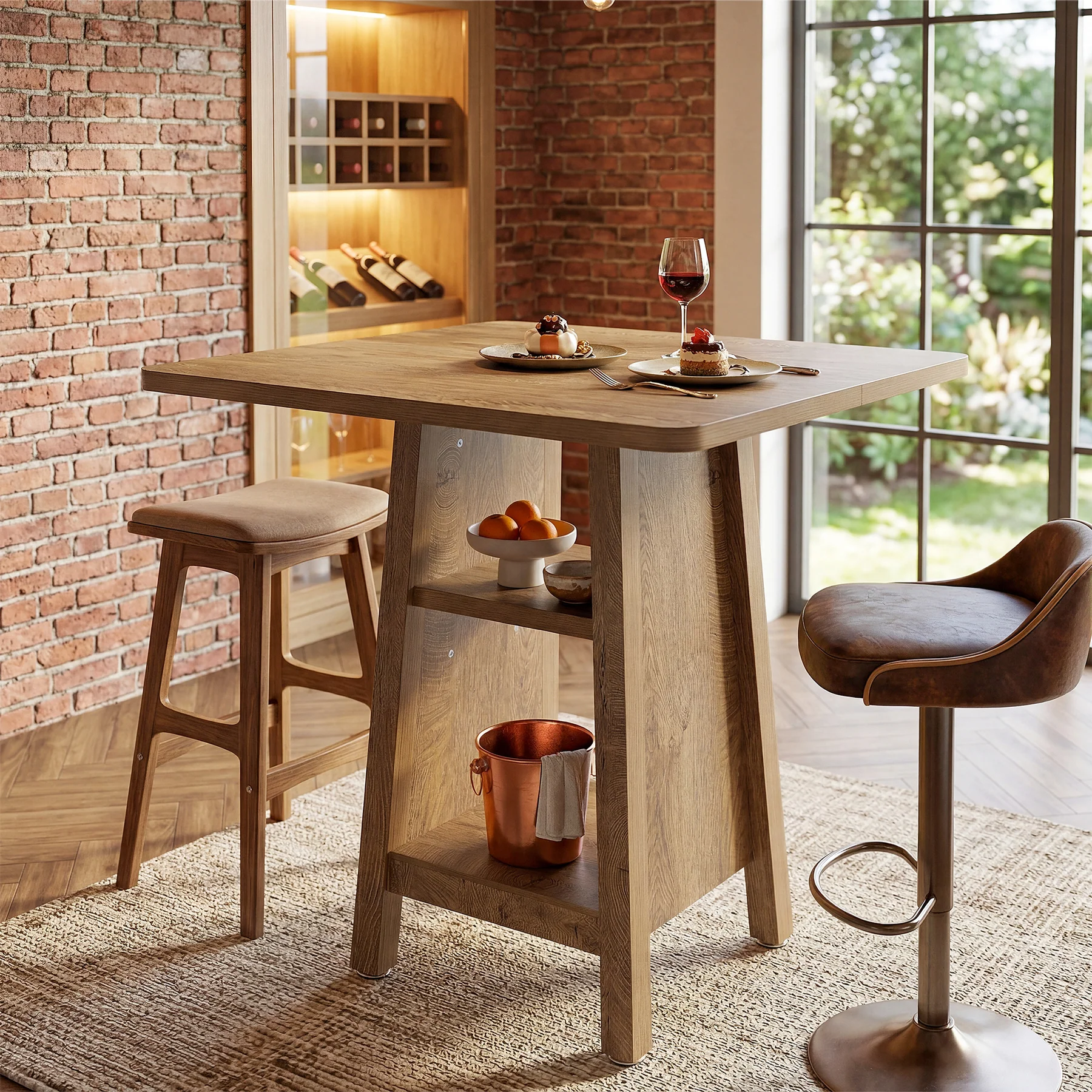 Square Bar Table with Storage, 35.4" H Pub Bar Table with 2 Open Shelves - Image 3