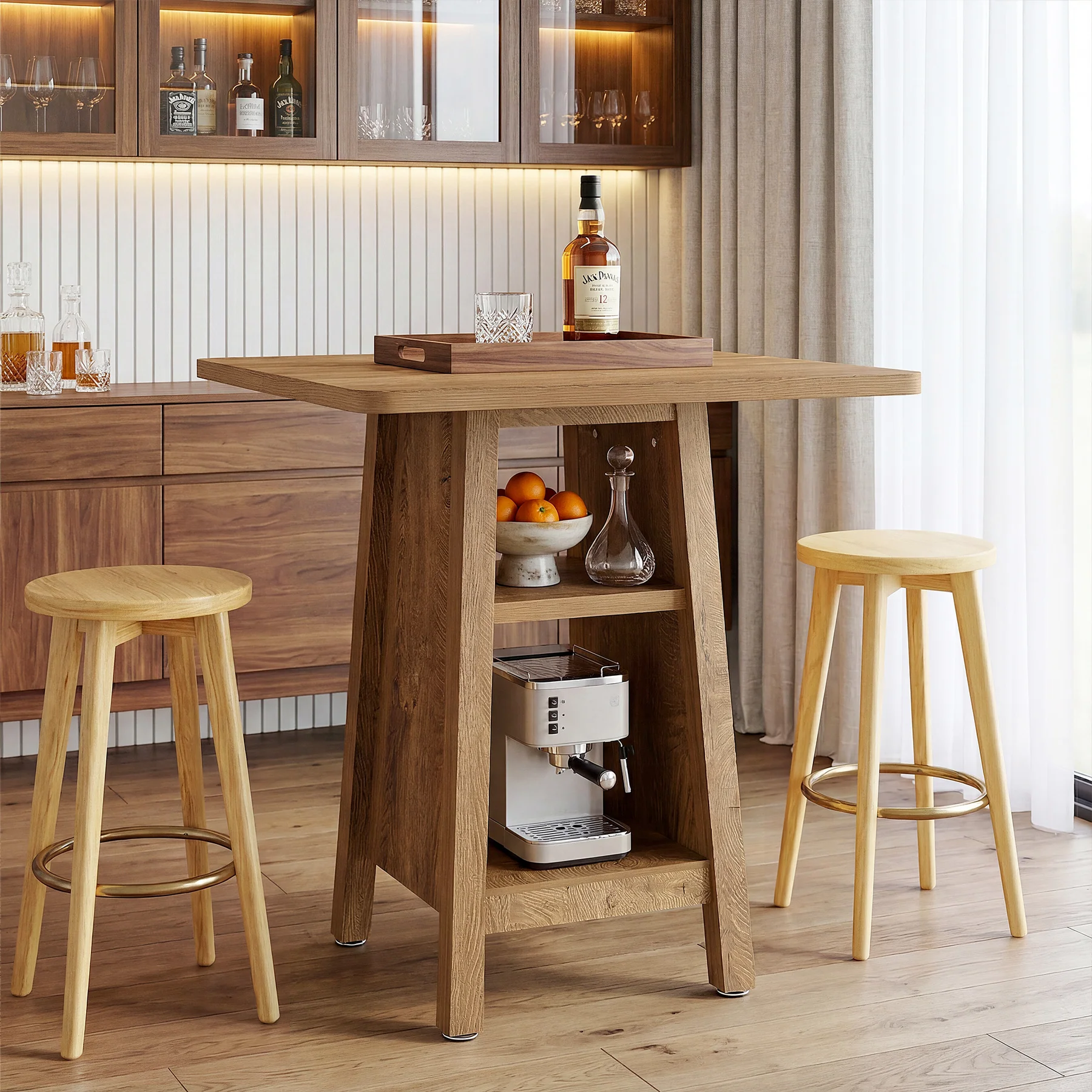 Square Bar Table with Storage, 35.4" H Pub Bar Table with 2 Open Shelves - Image 4