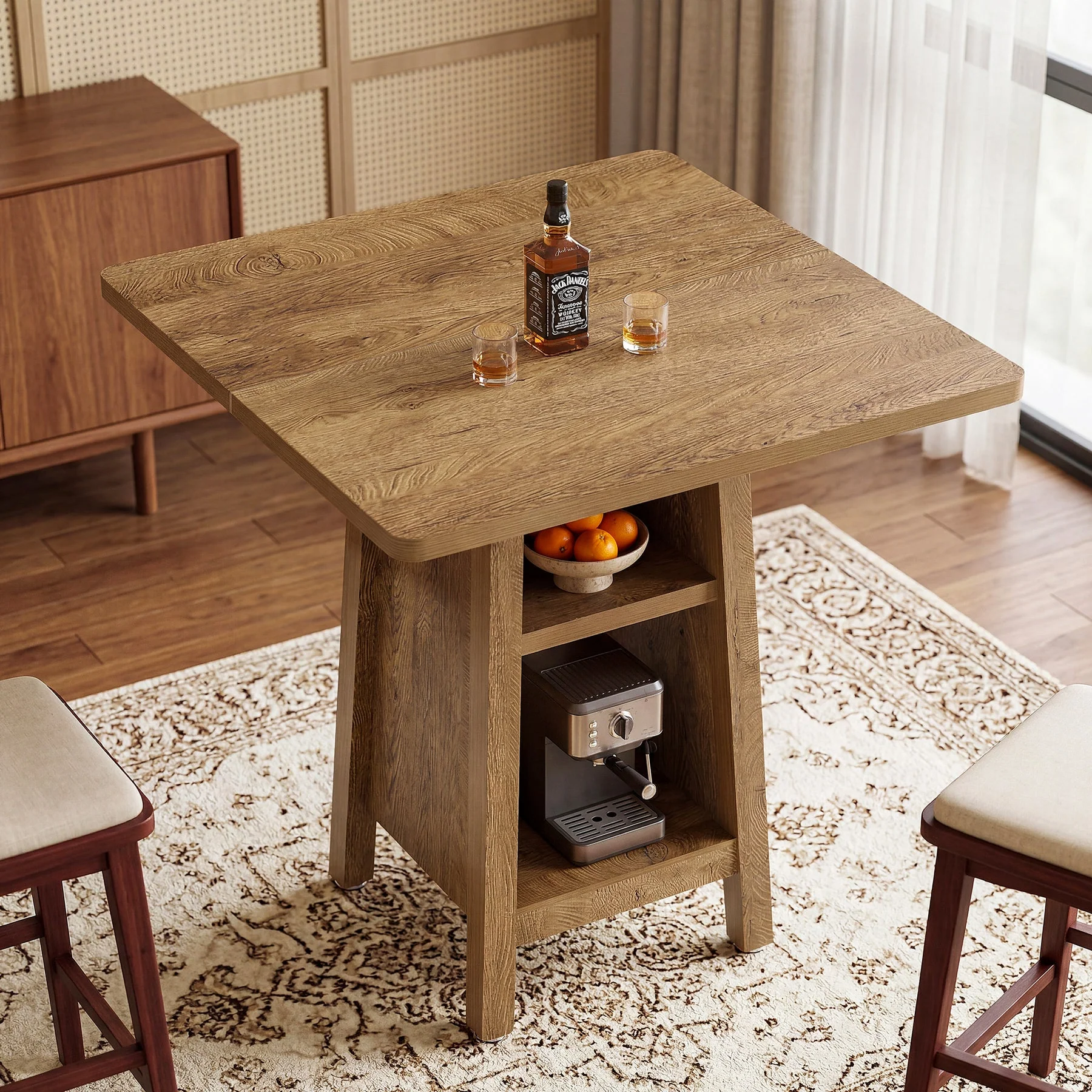Square Bar Table with Storage, 35.4" H Pub Bar Table with 2 Open Shelves - Image 5