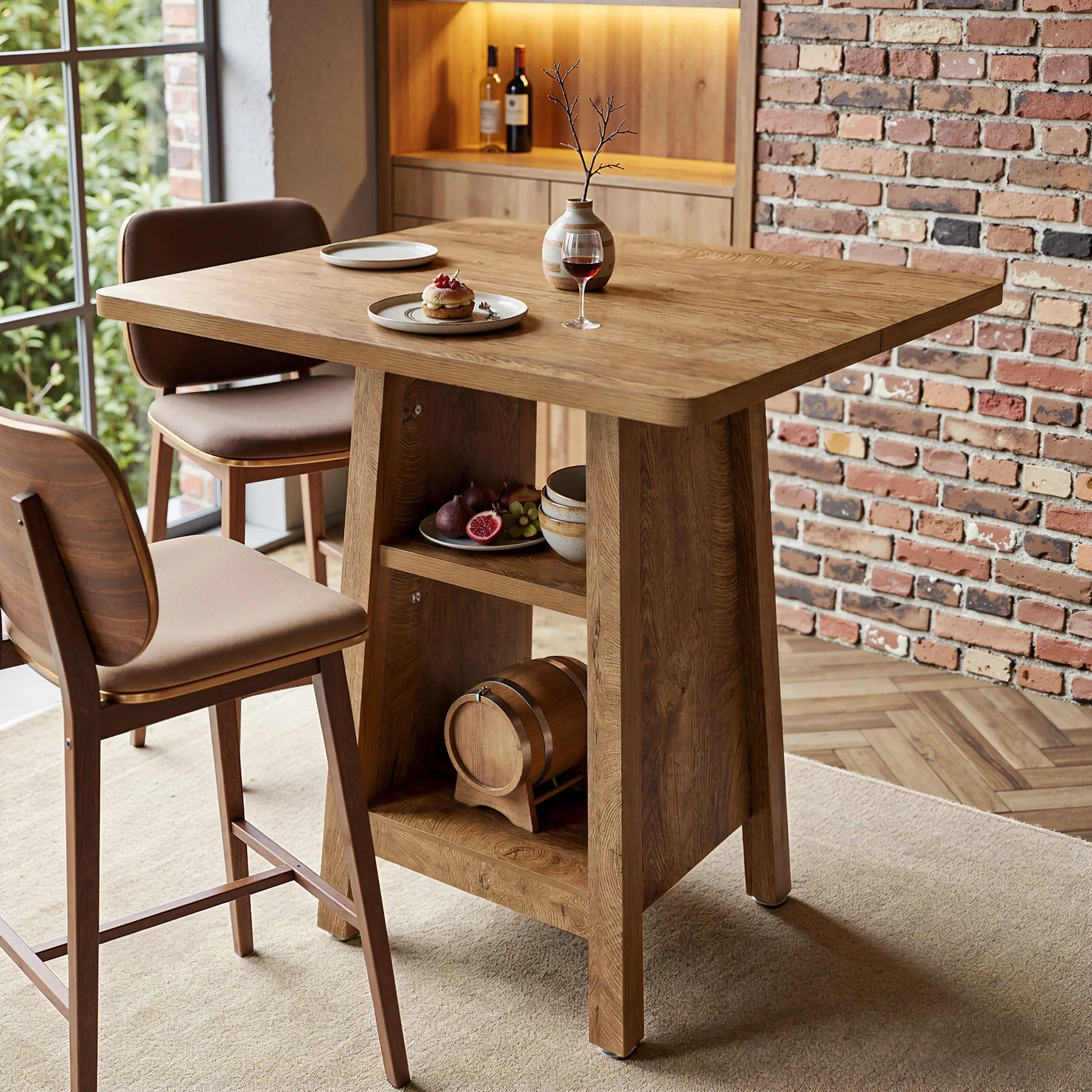 Square Bar Table with Storage, 35.4" H Pub Bar Table with 2 Open Shelves - Image 6