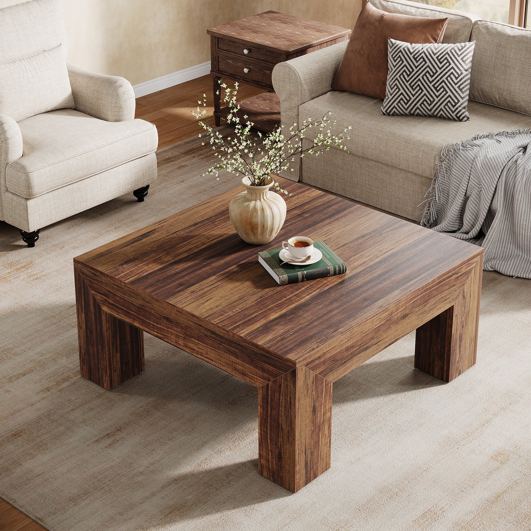 Square Coffee Table, 39.37" Center Tea Accent Table with Sturdy Legs - Image 10
