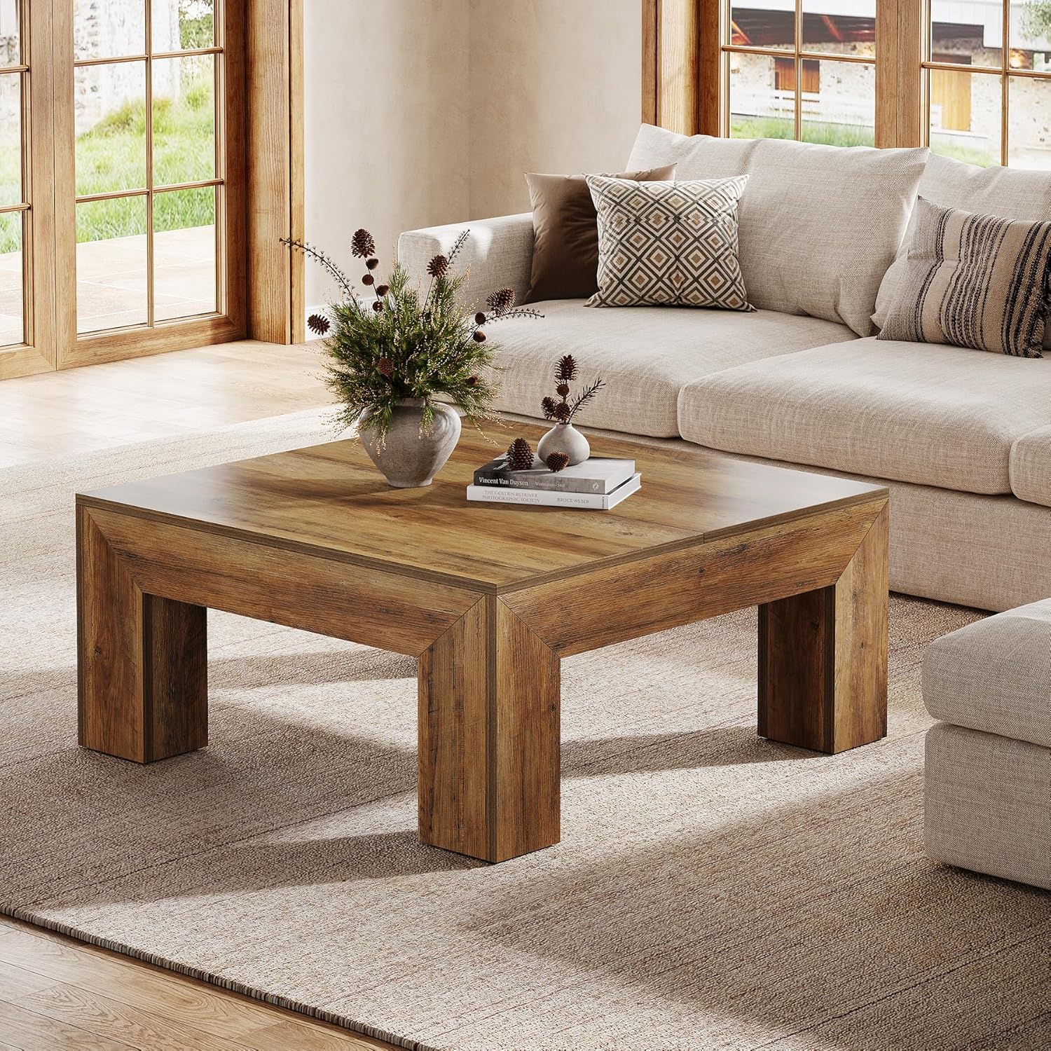 Square Coffee Table, 39.37" Center Tea Accent Table with Sturdy Legs - Image 5