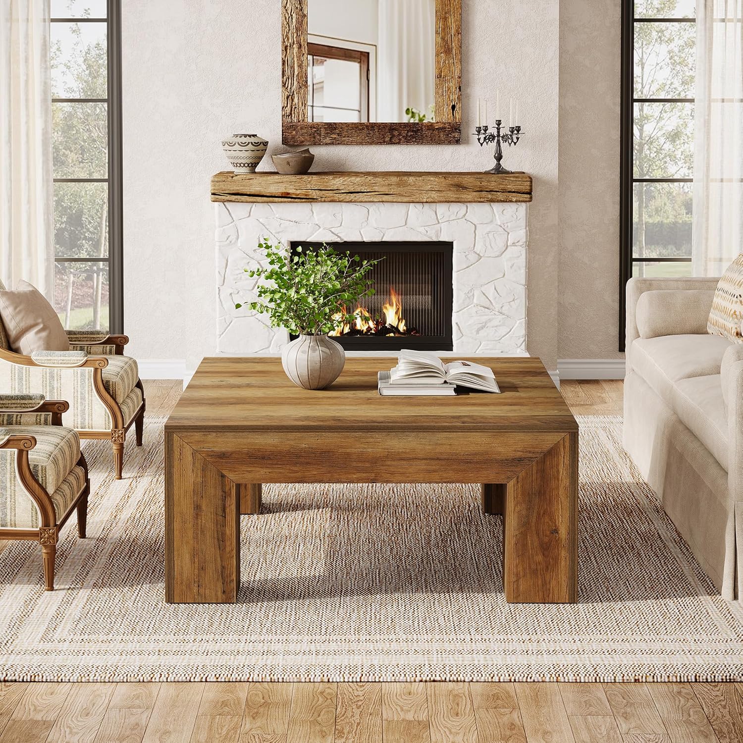 Square Coffee Table, 39.37" Center Tea Accent Table with Sturdy Legs - Image 6
