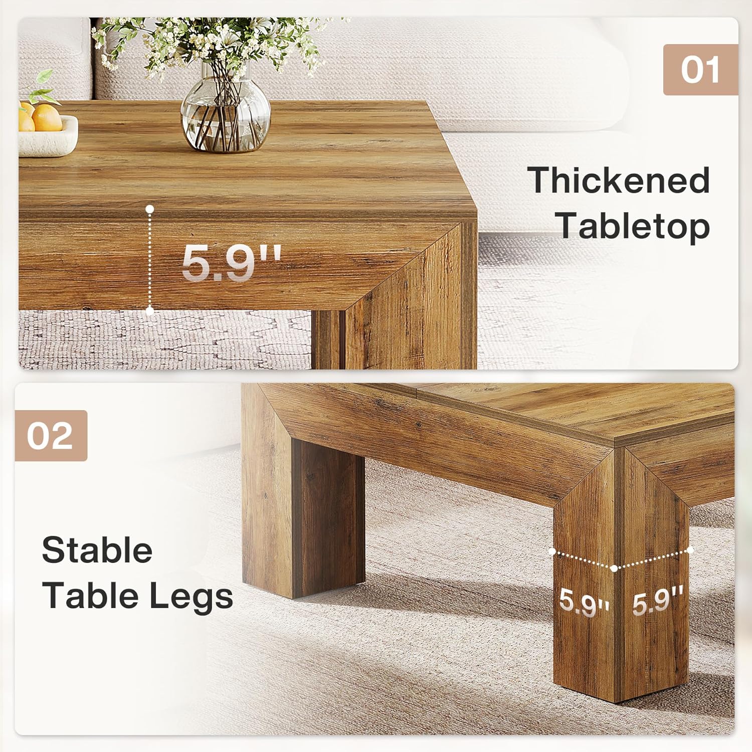 Square Coffee Table, 39.37" Center Tea Accent Table with Sturdy Legs - Image 7