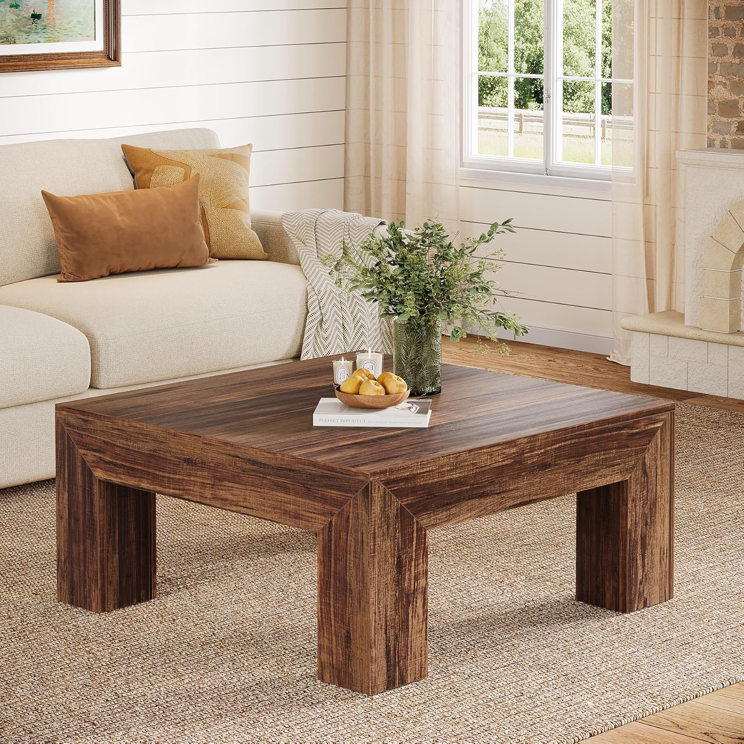 Square Coffee Table, 39.37" Center Tea Accent Table with Sturdy Legs - Image 9