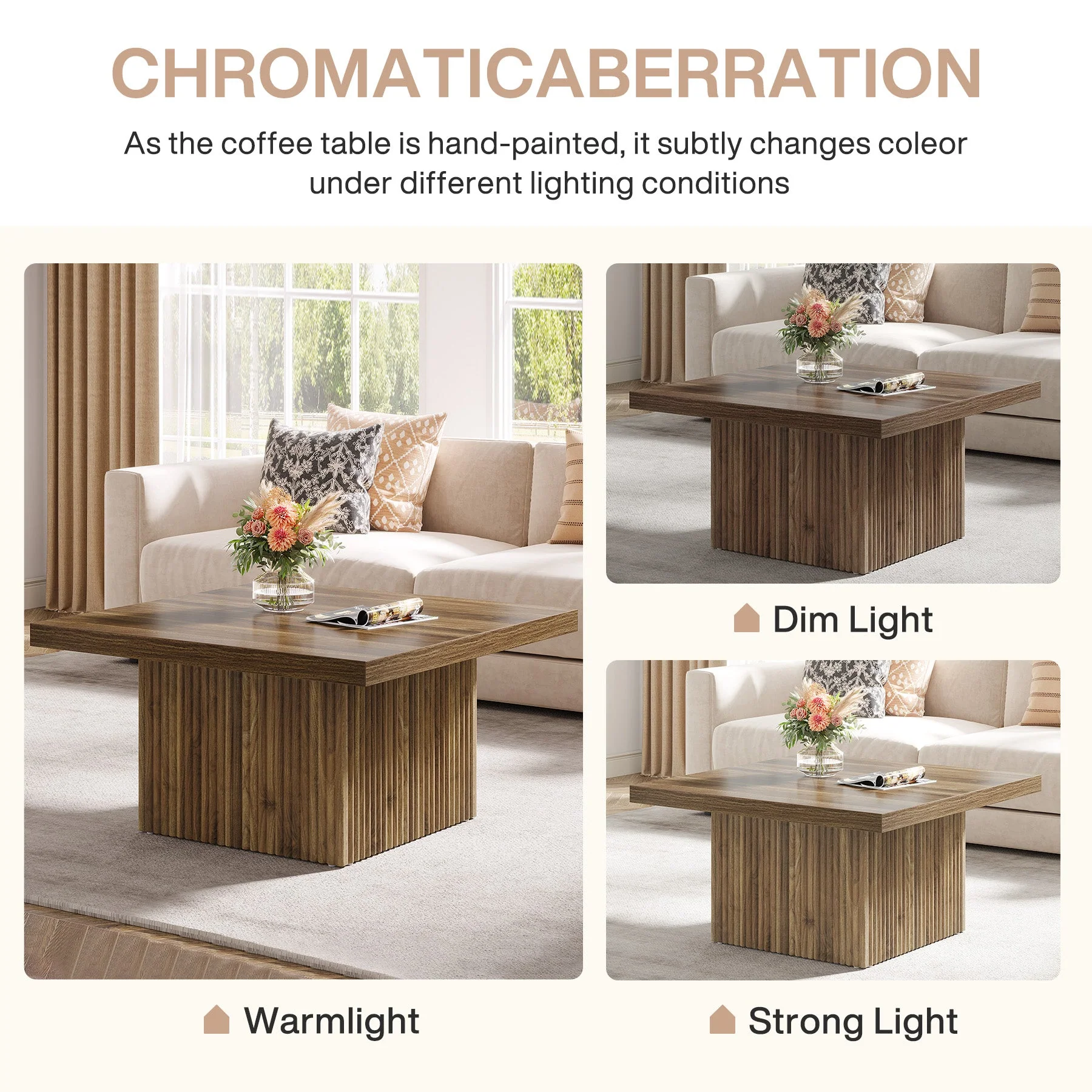 Square Coffee Table, 31.5-Inch Wood Center Table Cocktail Table - Image 5
