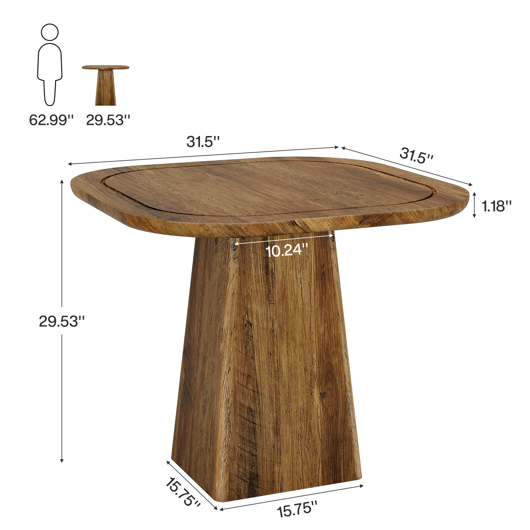 Square Dining Table for 2-4, 31.5" Kitchen Table with Heavy-Duty Pedestal Base - Image 2