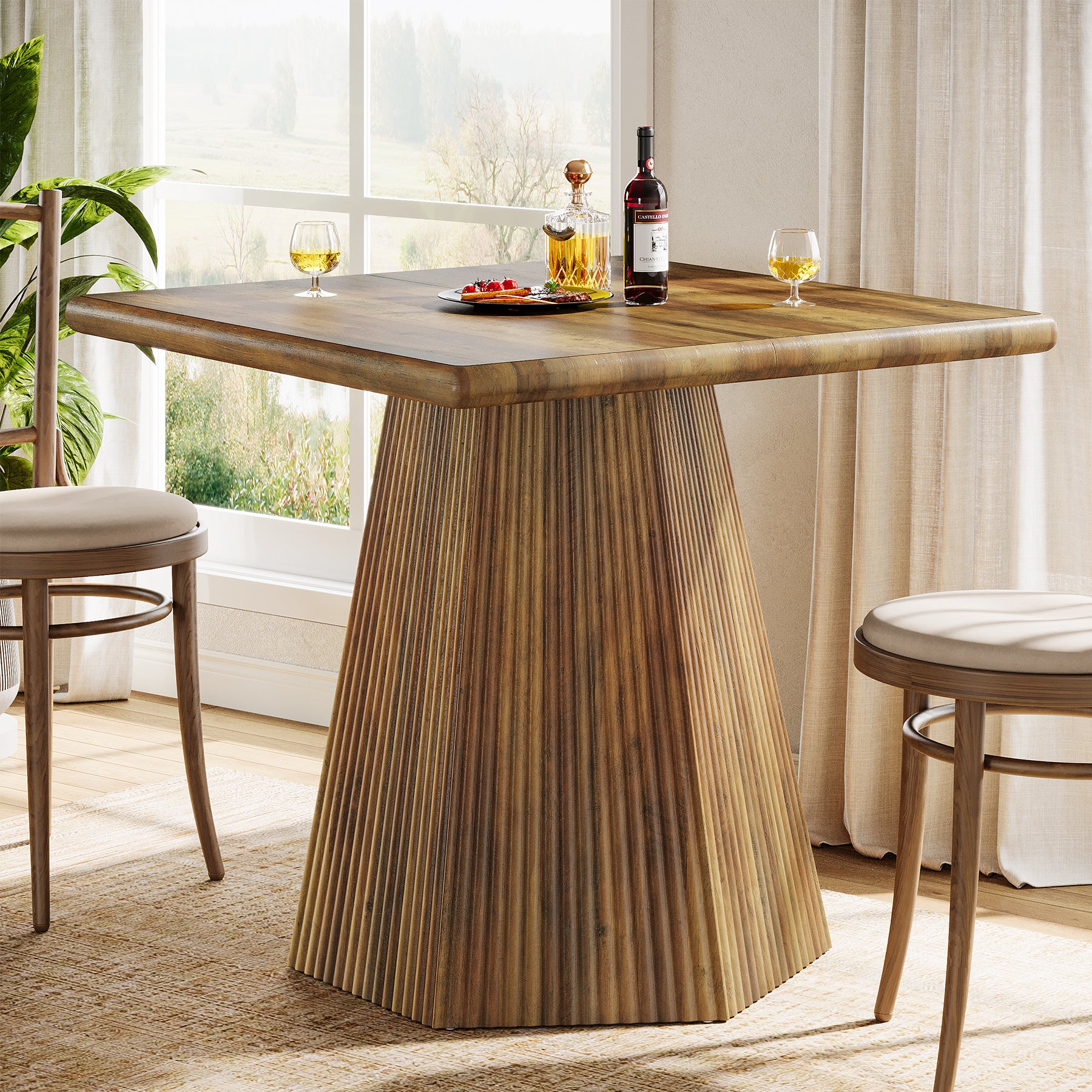 Square Dining Table for 4, 31.5" Kitchen Table with Sturdy Pedestal Base