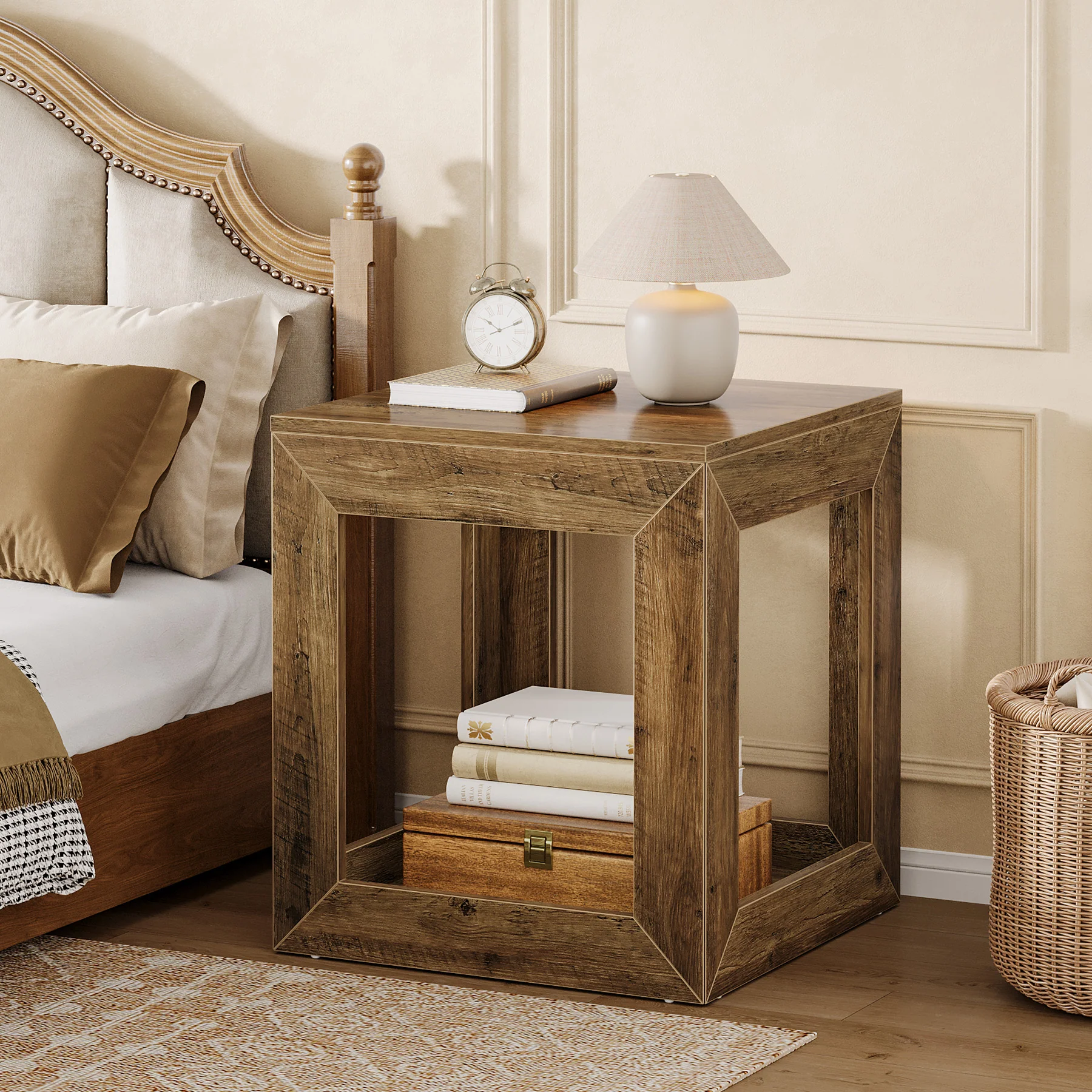 Square End Table, 19.7" Side Table Nightstand with 2-Tier Storage Shelf - Image 4