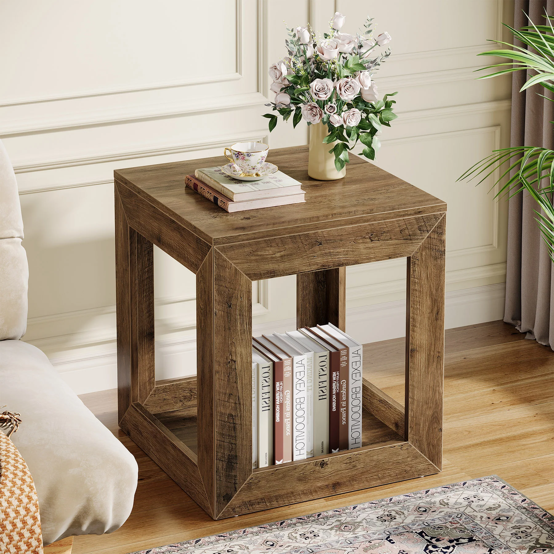 Square End Table, 19.7" Side Table Nightstand with 2-Tier Storage Shelf - Image 5