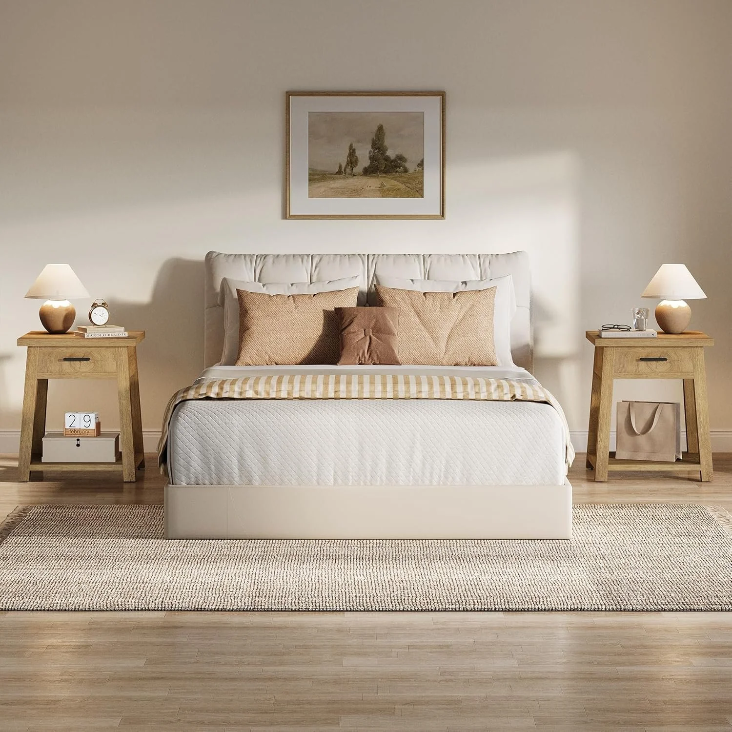 Square Nightstand with Drawer, Accent Bedside Table with Open Shelf for Bedroom - Image 8