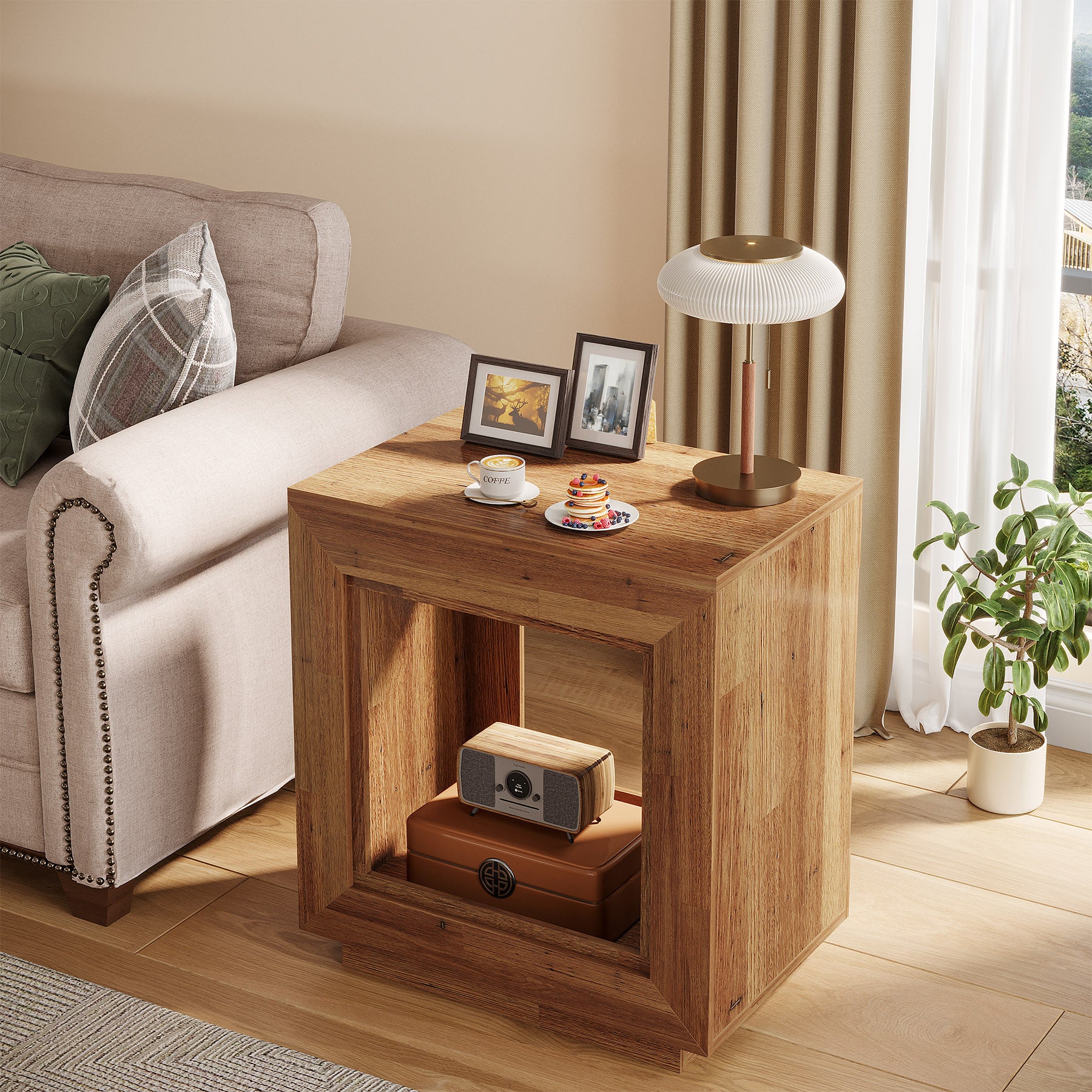 Wood End Table, Square Side Table Nightstands with Storage - Image 12