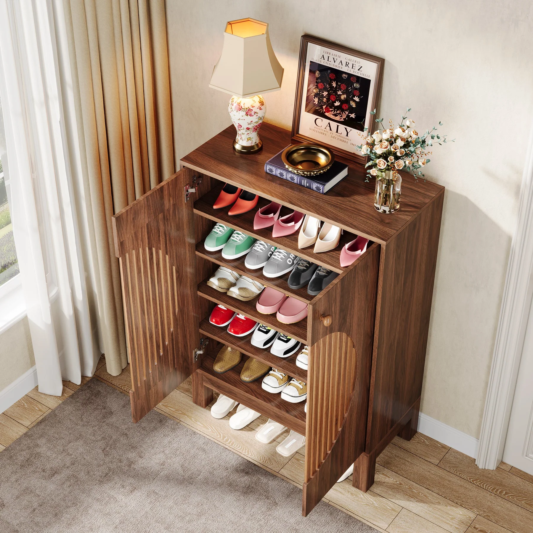 20-Pair Shoe Cabinet, Stylish Shoe Rack Organizer With Doors - Image 4