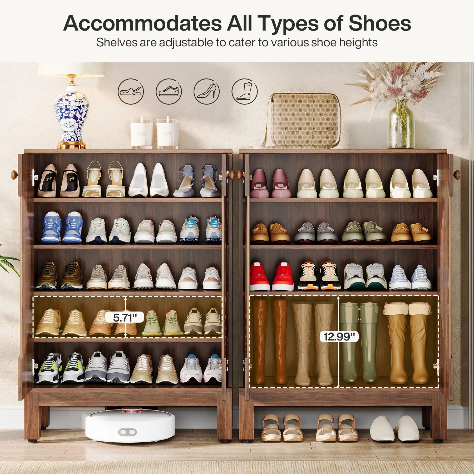 20-Pair Shoe Cabinet, Stylish Shoe Rack Organizer With Doors - Image 7