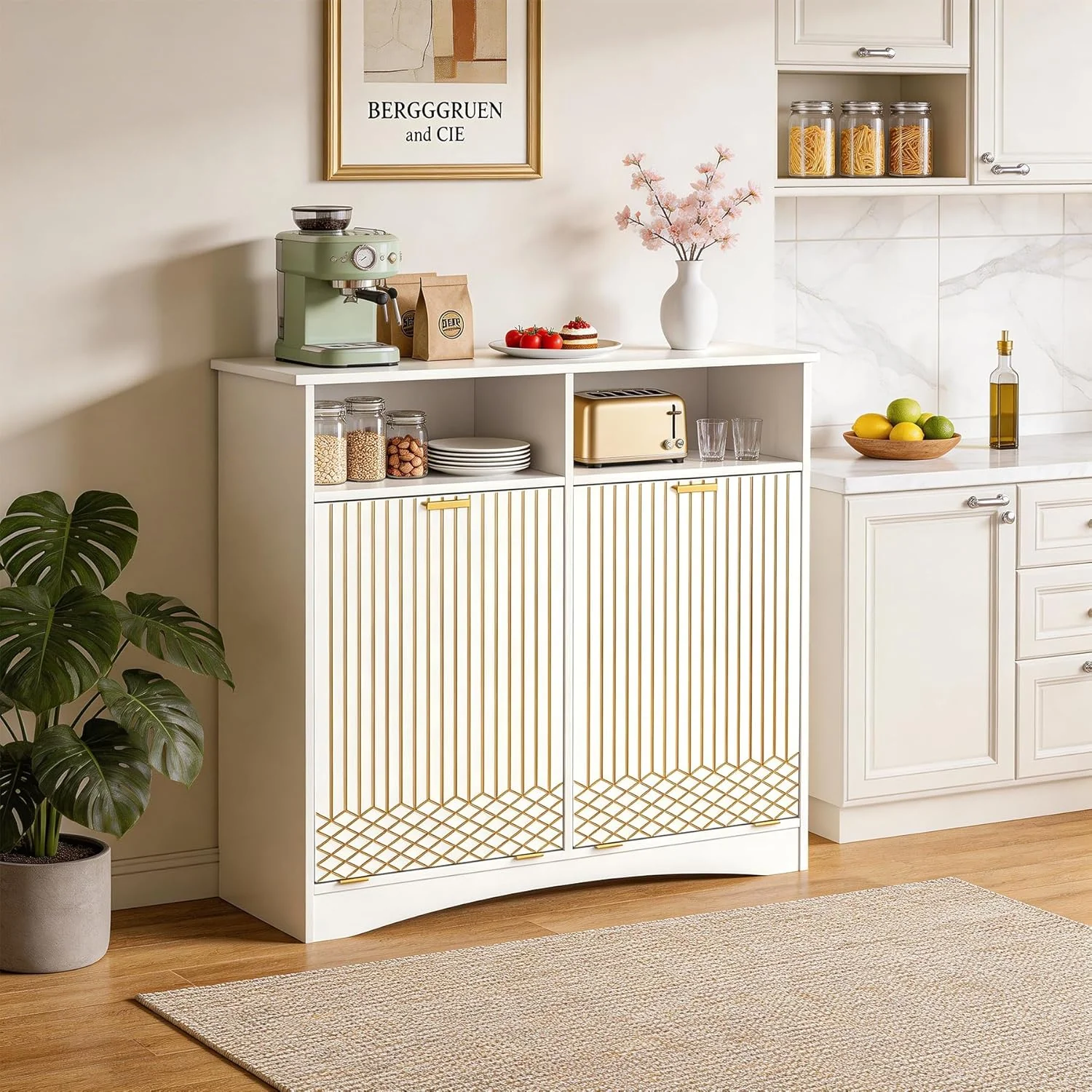 Double Tilt Out Trash Cabinet, 10 Gallon Hidden Trash Can Storage Cabinet - Image 4