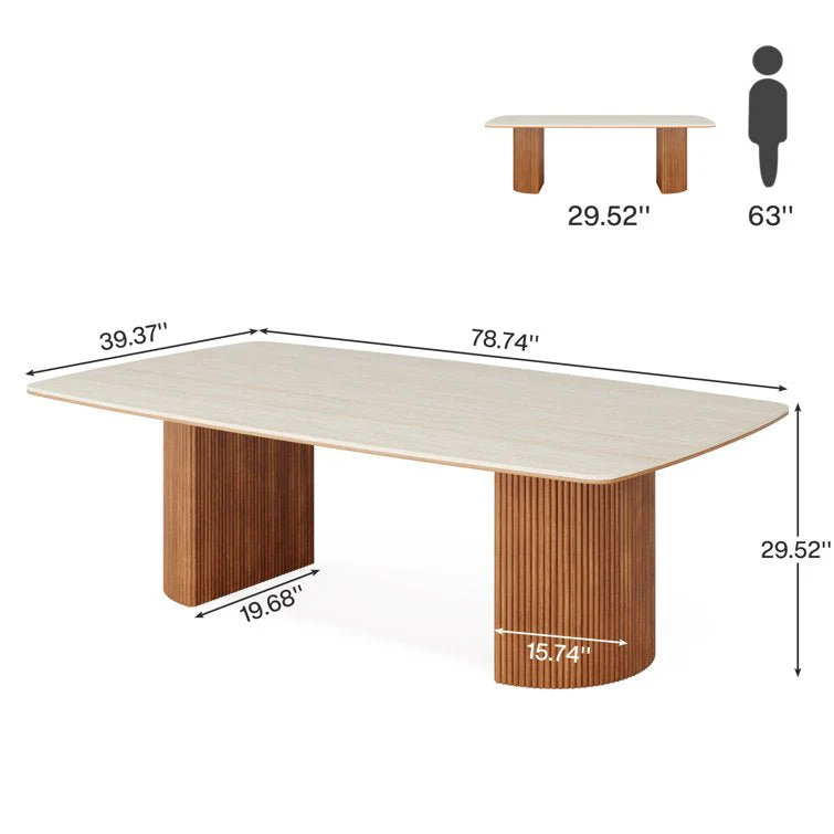 78.7" Executive Desk, Travertine Slab Computer Desk With Semi-Circular Base - Image 2
