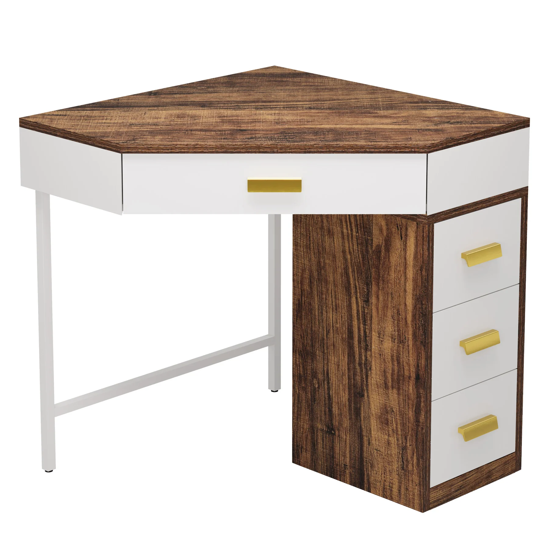 Corner Desk, Triangle Computer Desk Makeup Vanity Desk with 3 Drawers - Image 10
