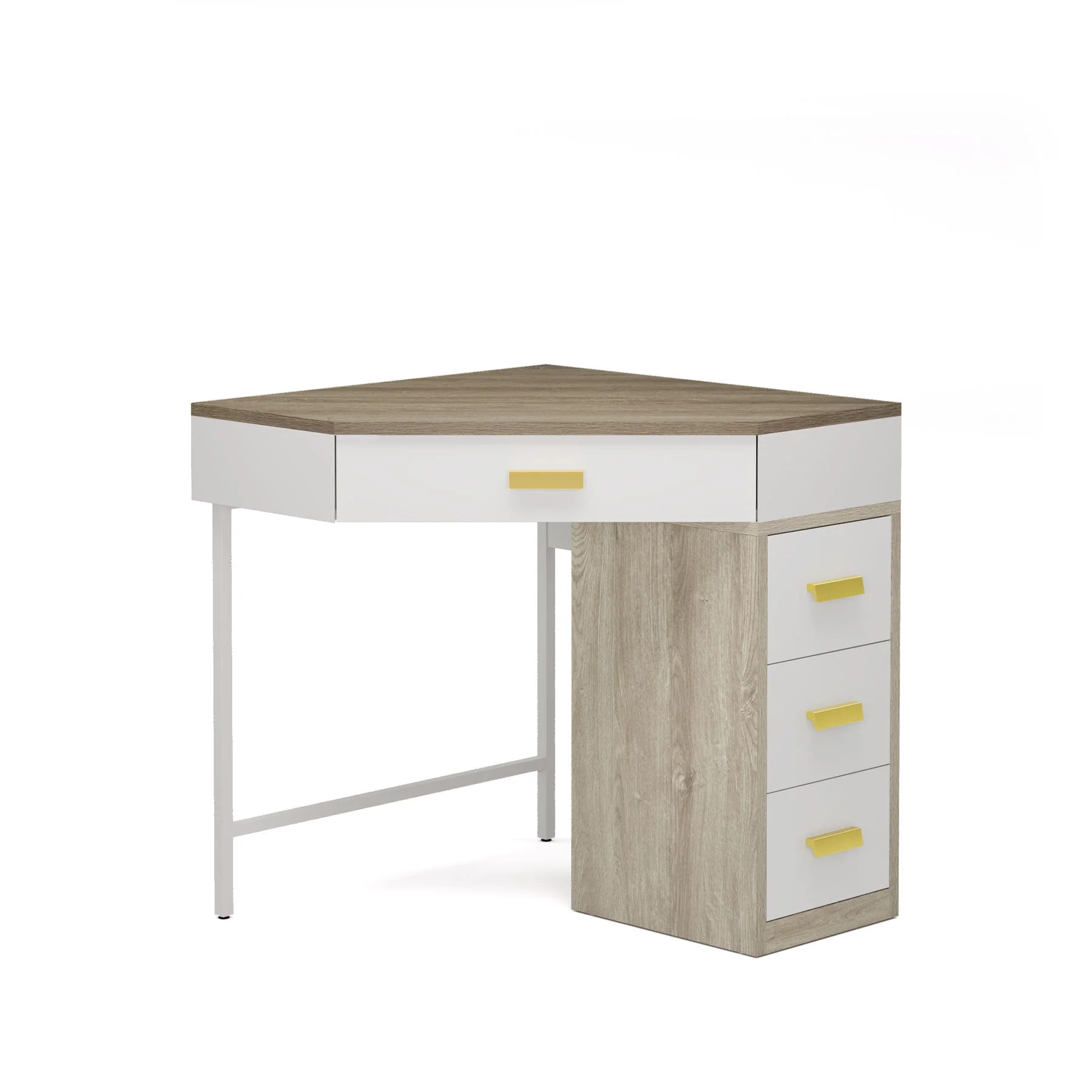 Corner Desk, Triangle Computer Desk Makeup Vanity Desk with 3 Drawers - Image 11