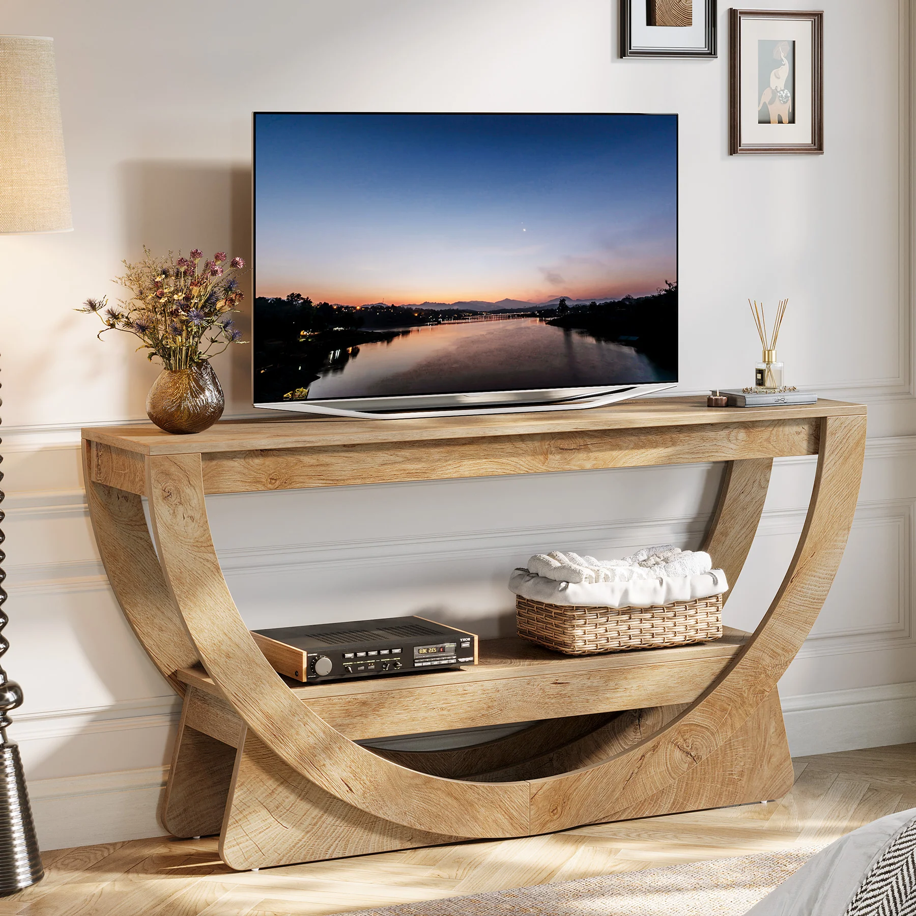 TV Stand for 55-75" TV, Entertainment Center with Open Storage Shelves - Image 7