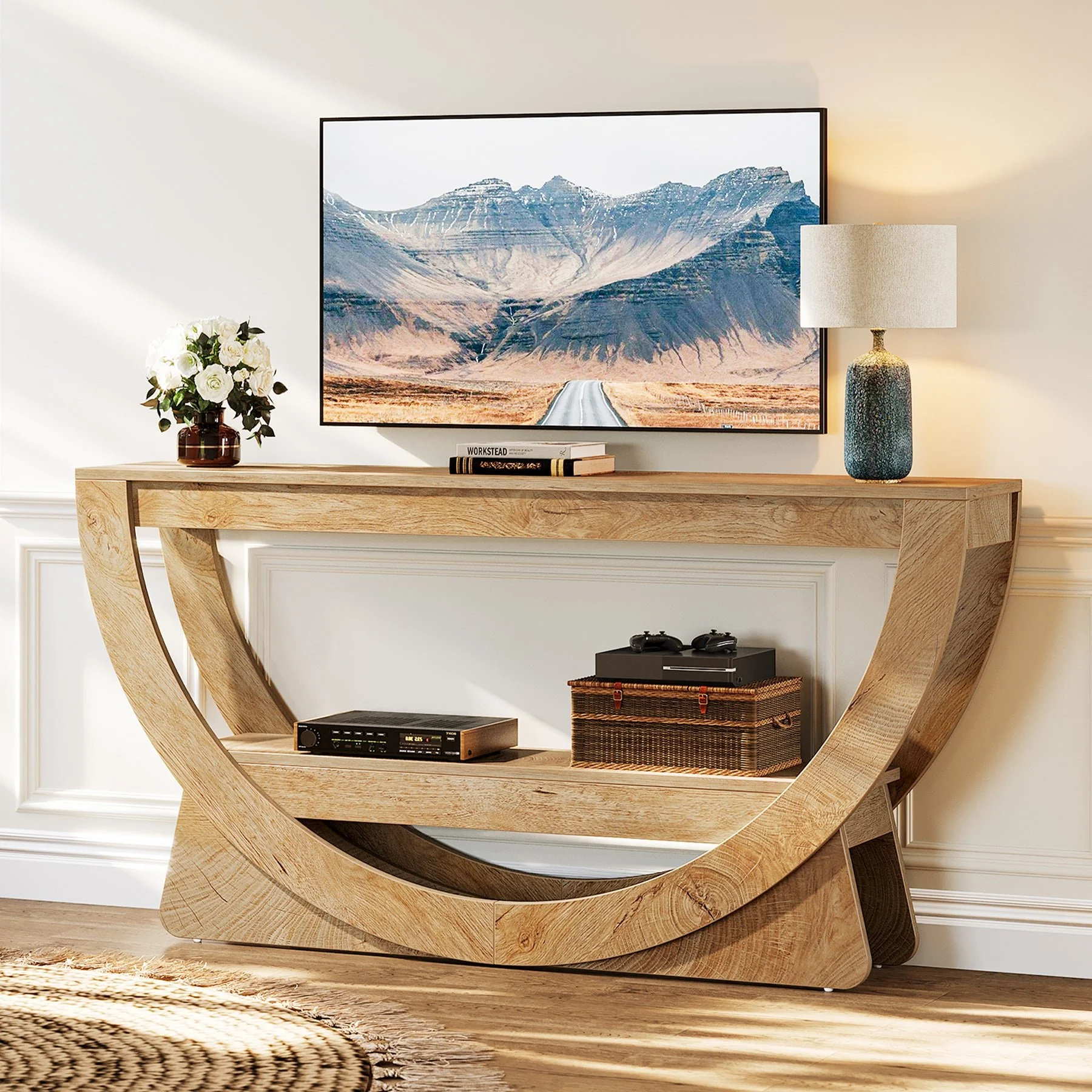 TV Stand for 55-75" TV, Entertainment Center with Open Storage Shelves - Image 8