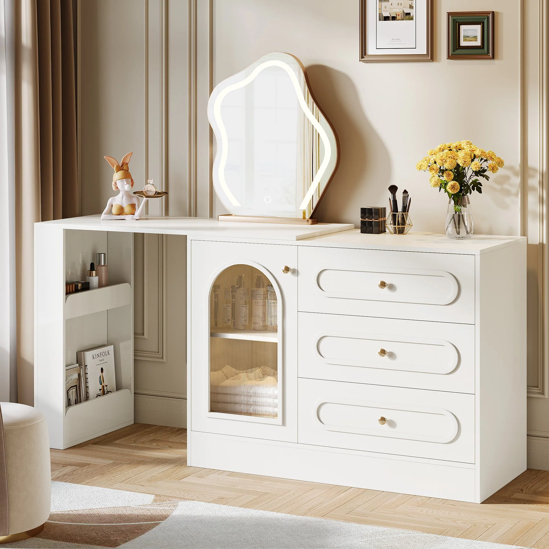 Makeup Desk, 360° Rotatable Vanity Desk with 3 Drawers(Without Mirror) - Image 3