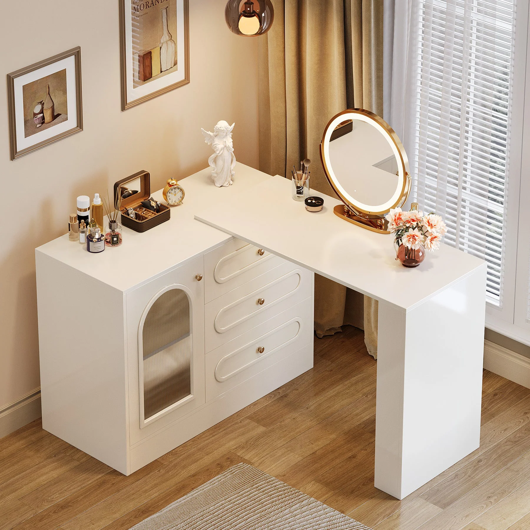 Makeup Desk, 360° Rotatable Vanity Desk with 3 Drawers(Without Mirror) - Image 4