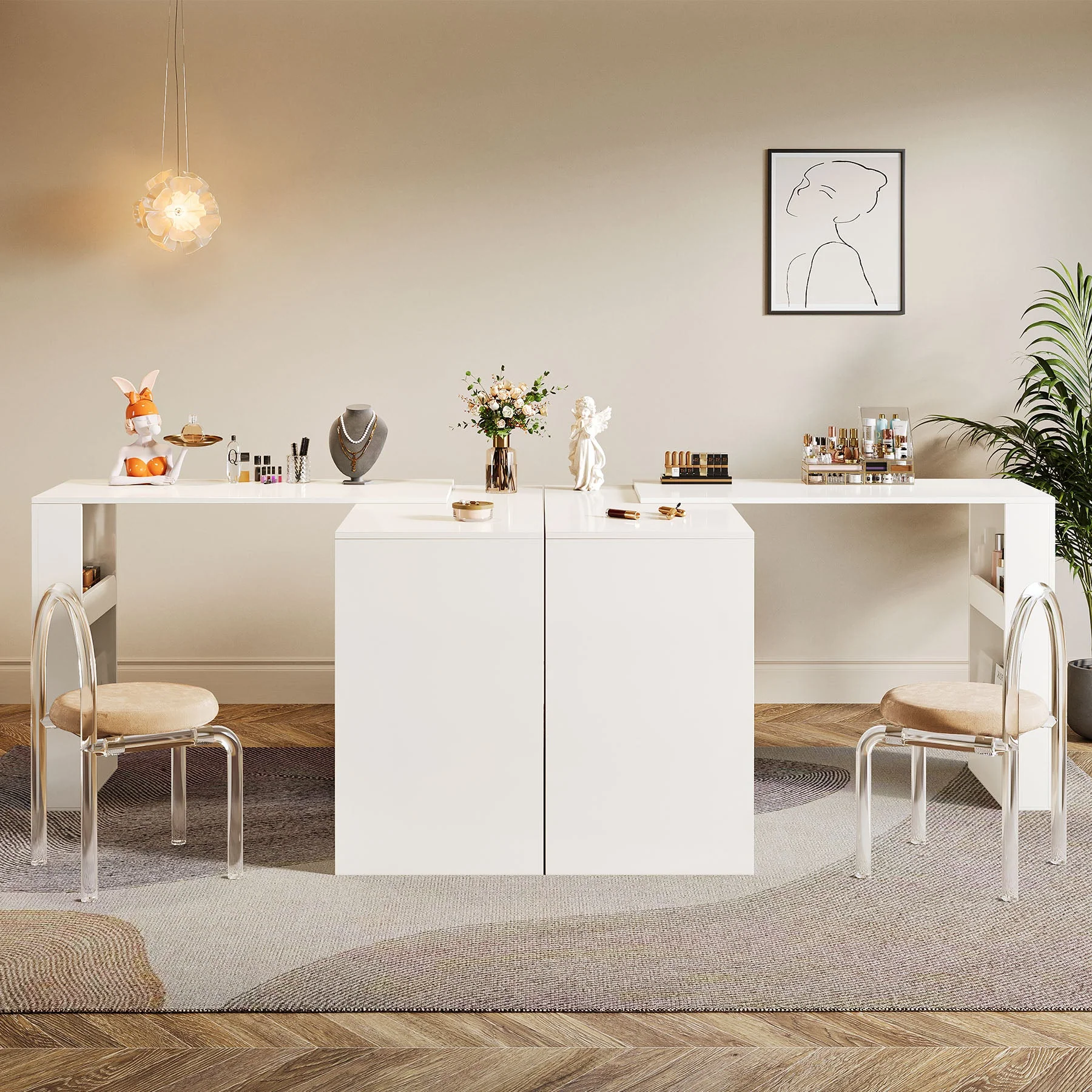 Makeup Desk, 360° Rotatable Vanity Desk with 3 Drawers(Without Mirror) - Image 5