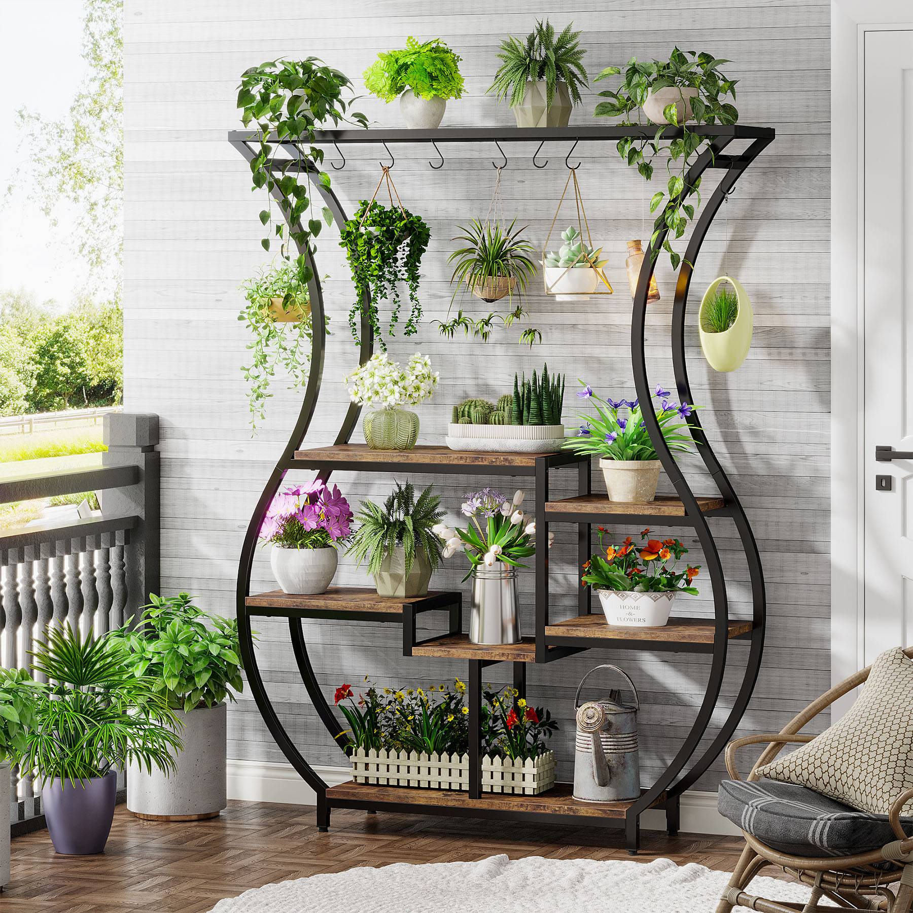 Vase-Shaped Plant Stand, 6-Tier Plant Display Rack with 10 Hanging Hooks - Image 6