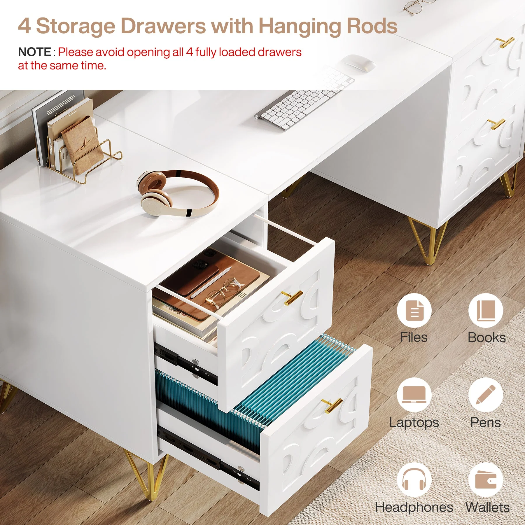 59" Computer Desk with File Drawers, Wood Executive Desk for Home Office - Image 6