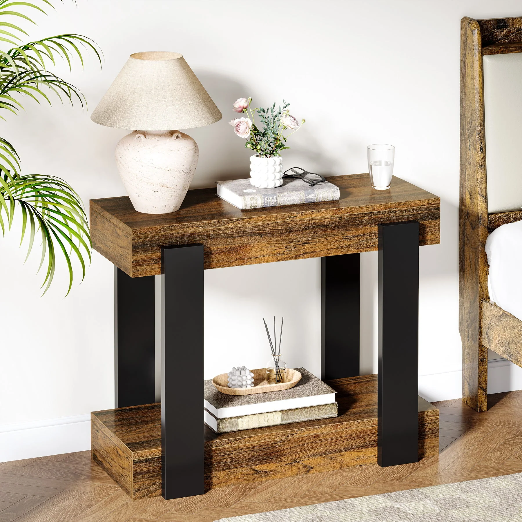 2-Tier End Table, Farmhouse Side Table with Storage Shelf for Living Room - Image 5