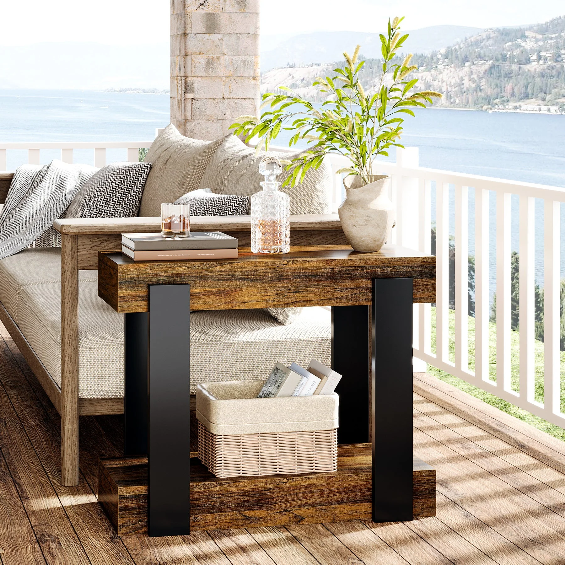 2-Tier End Table, Farmhouse Side Table with Storage Shelf for Living Room - Image 6