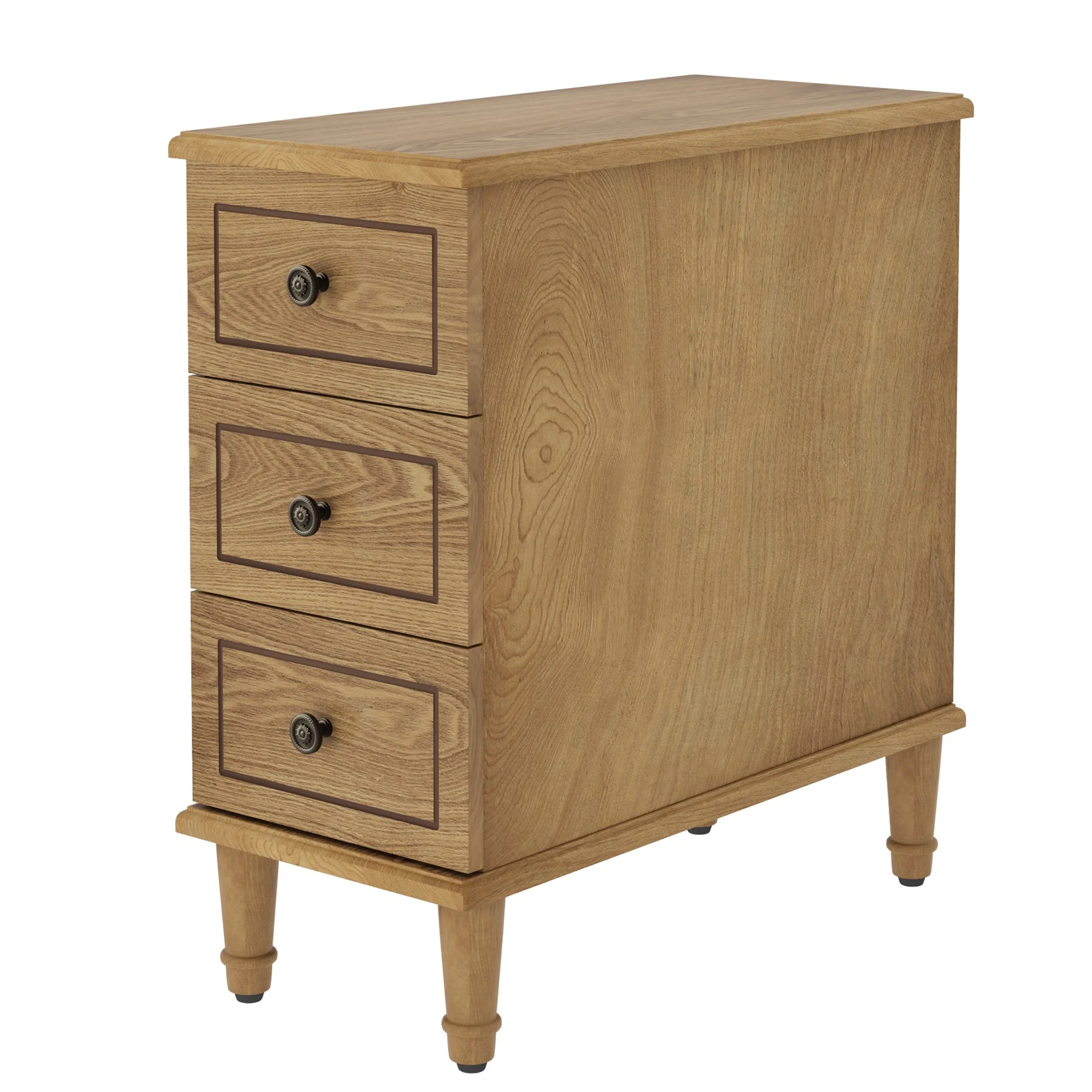 Wood Nightstand, Fully Assembled Narrow Side Table with 3 Drawers - Image 11
