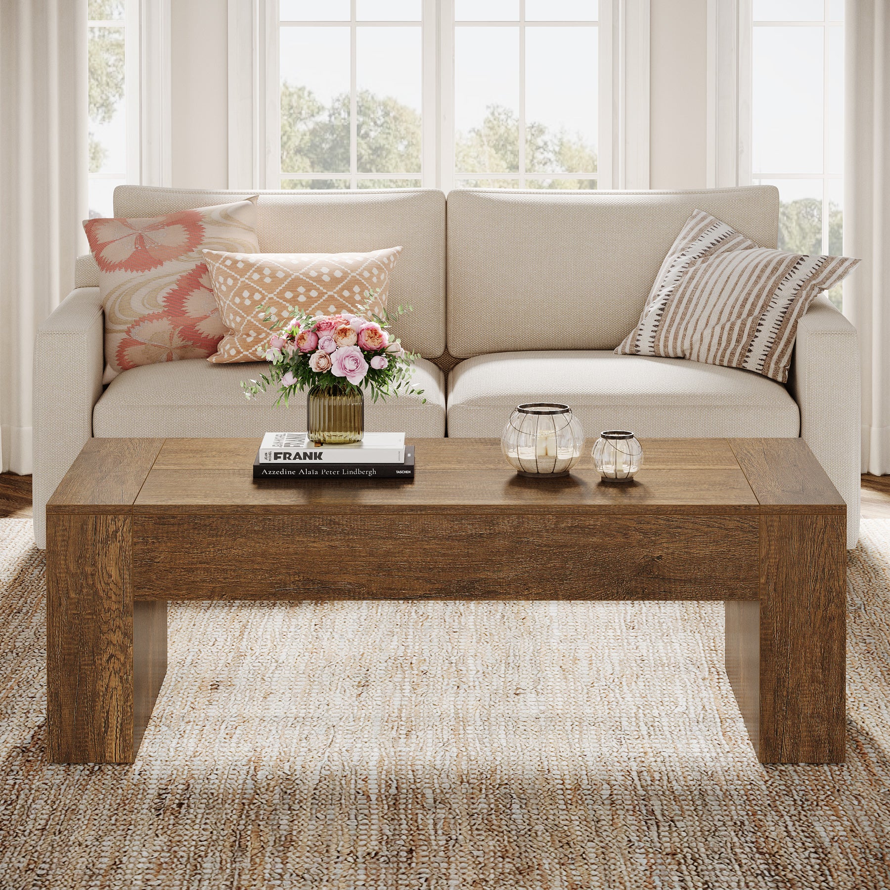 51" Coffee Table, Wood Center Table Simple Cocktail Tea Table - Image 5