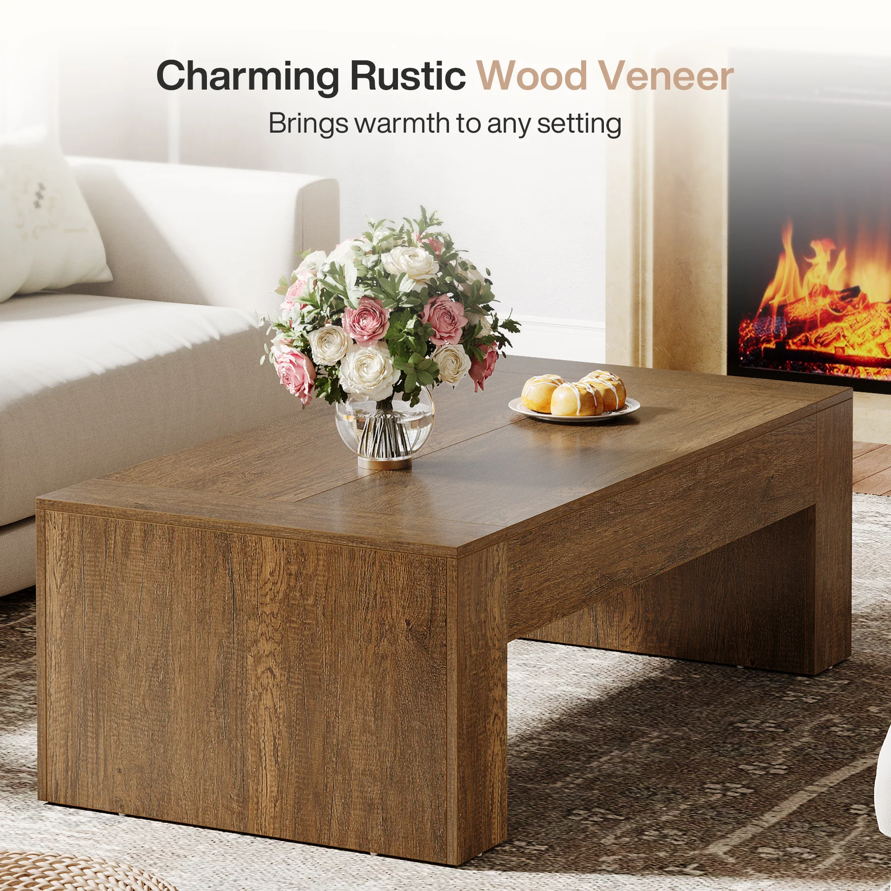 51" Coffee Table, Wood Center Table Simple Cocktail Tea Table - Image 6