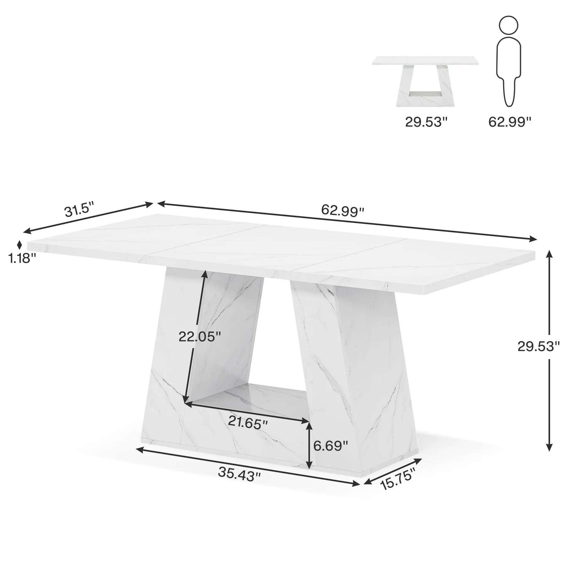 63" Wood Computer Desk, Faux Marble Executive Desk Office Desk - Image 2
