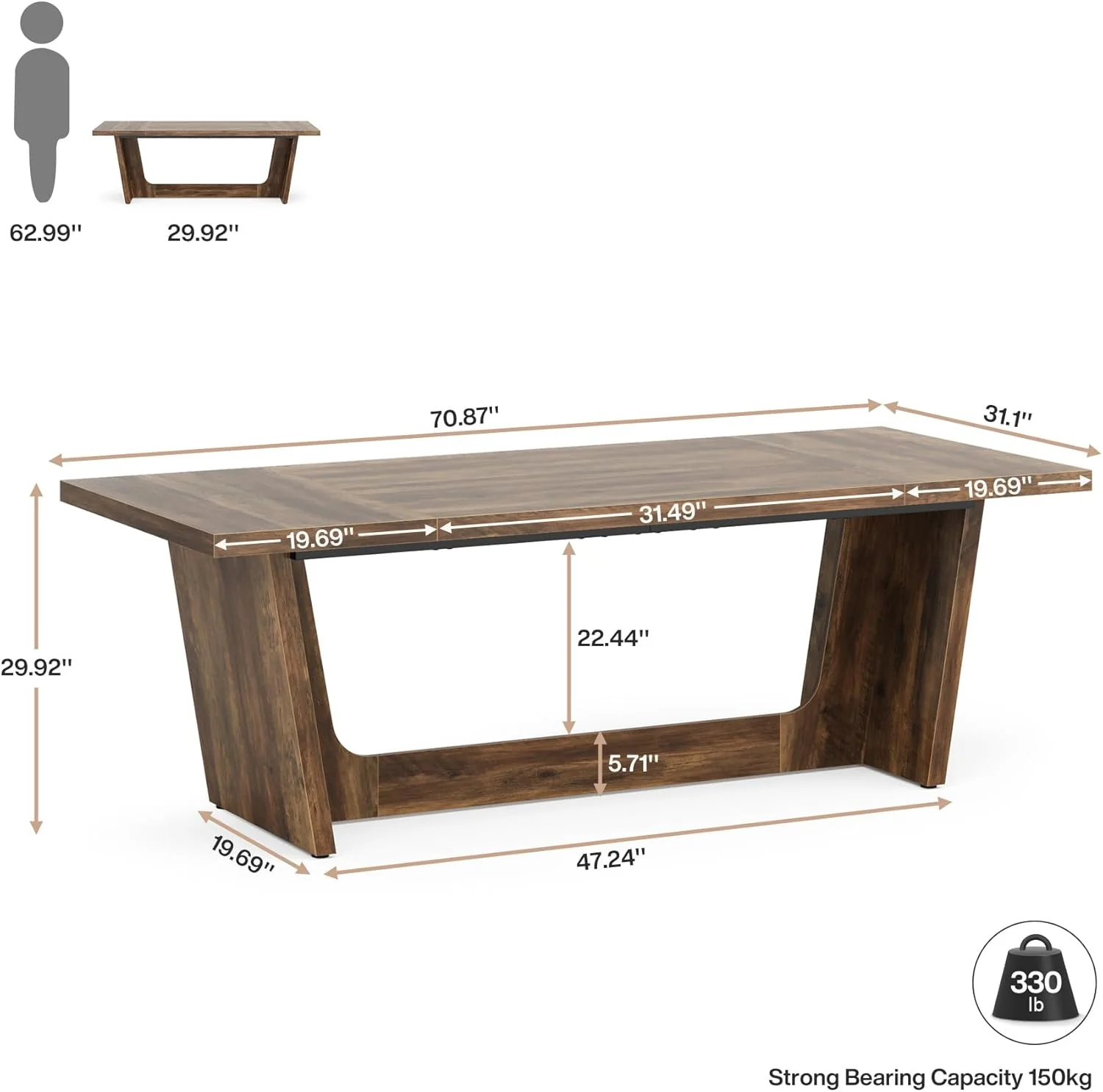 70.8-Inch Executive Desk, Wood Study Computer Desk Writing Table - Image 2