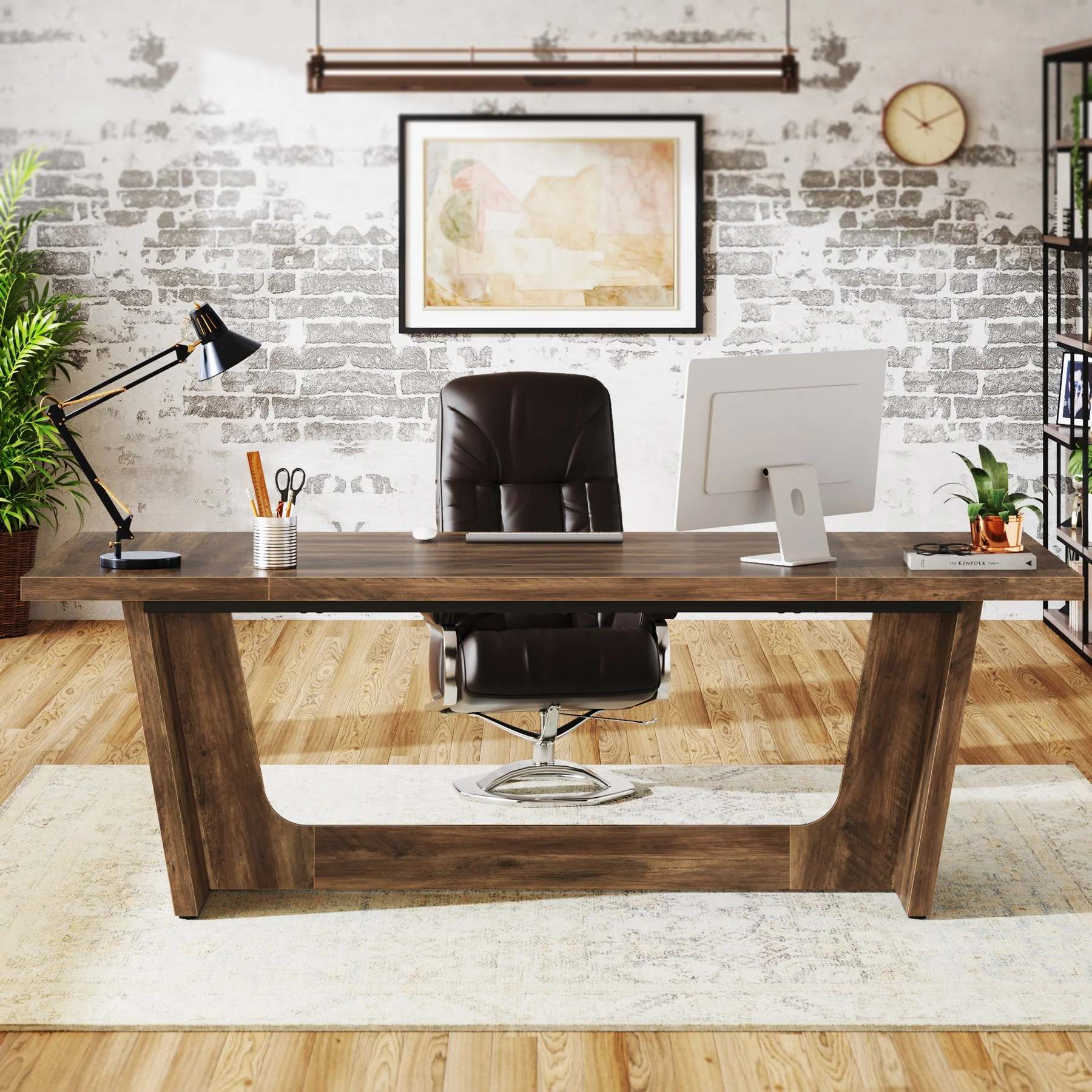 70.8-Inch Executive Desk, Wood Study Computer Desk Writing Table - Image 3