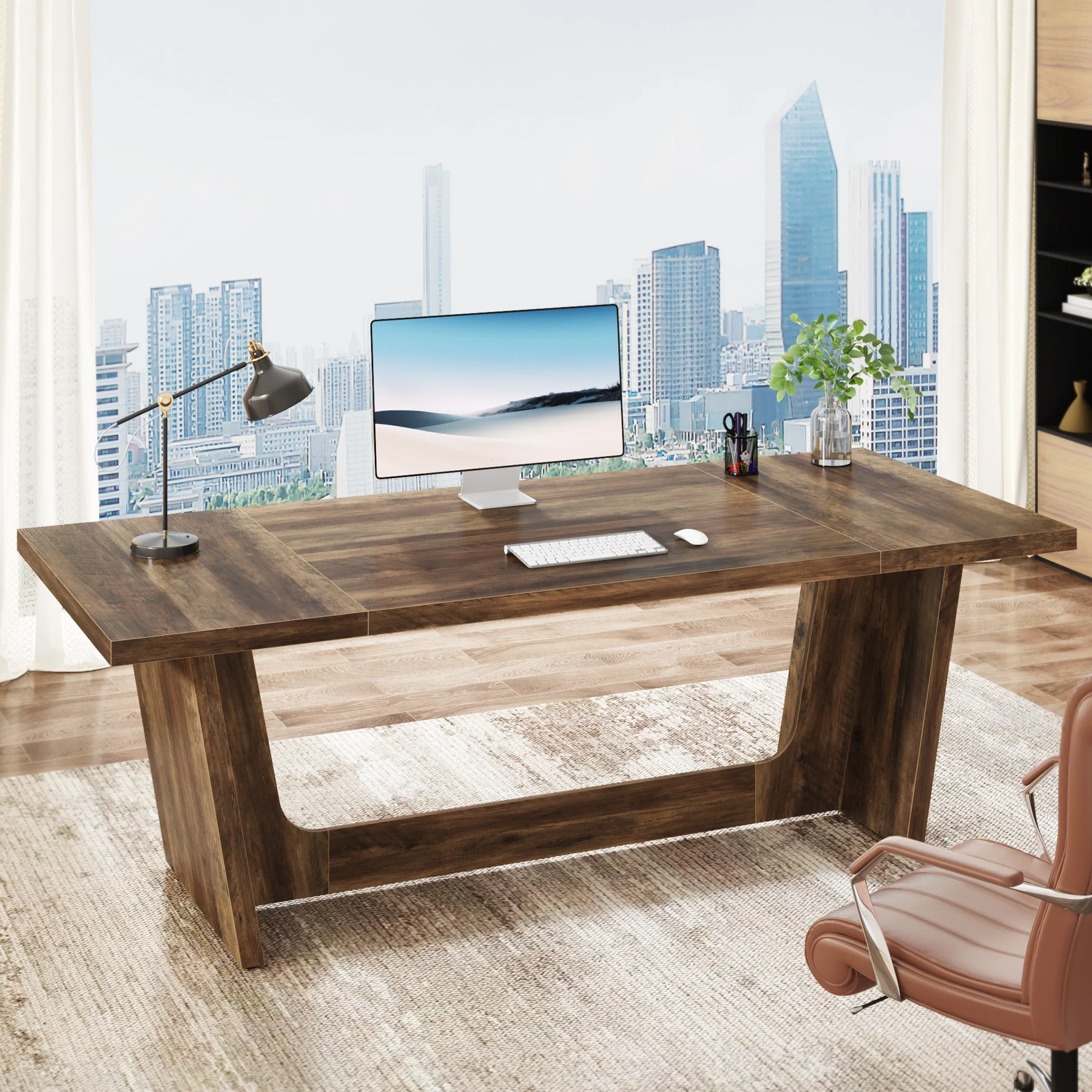70.8-Inch Executive Desk, Wood Study Computer Desk Writing Table - Image 4