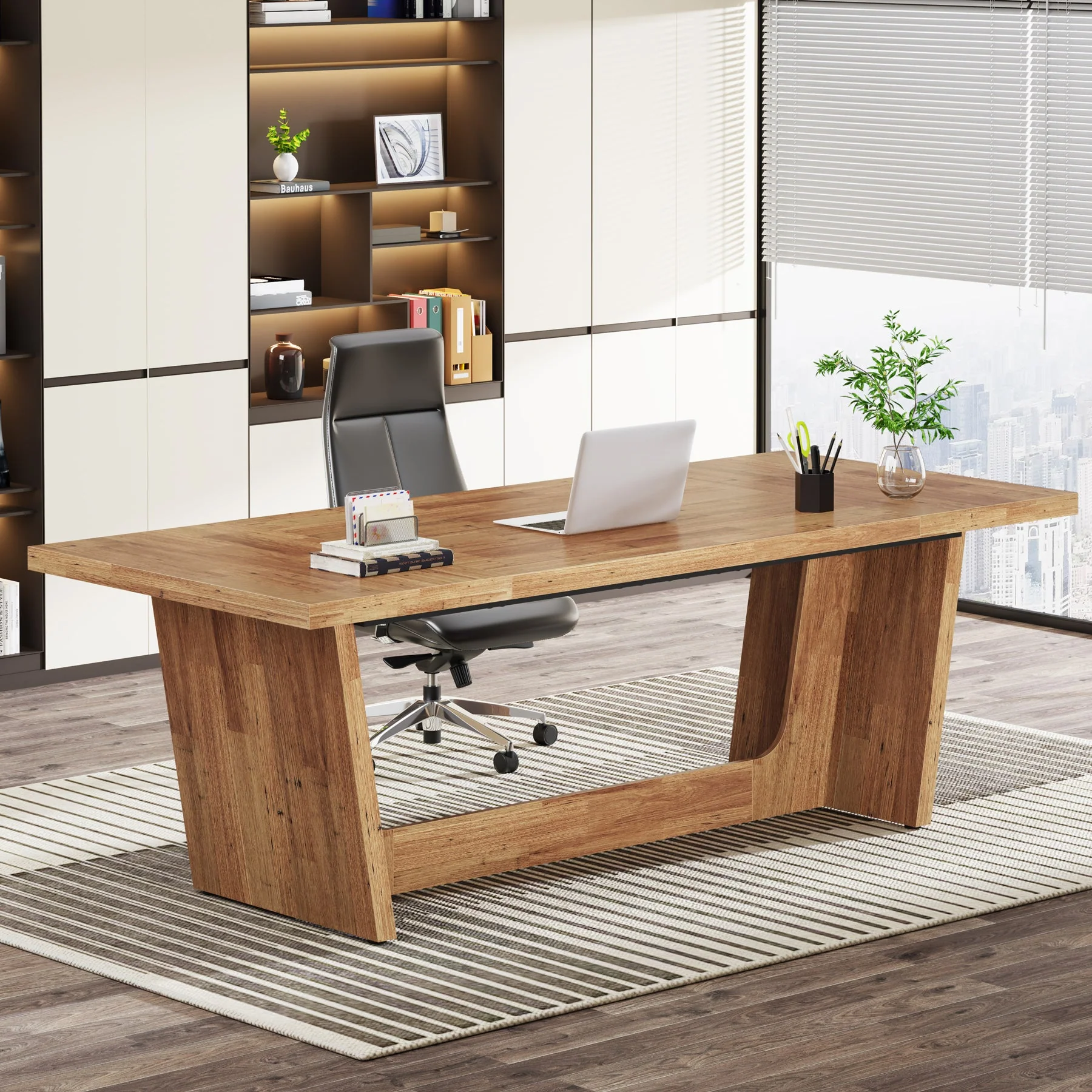 70.8-Inch Executive Desk, Wood Study Computer Desk Writing Table - Image 7