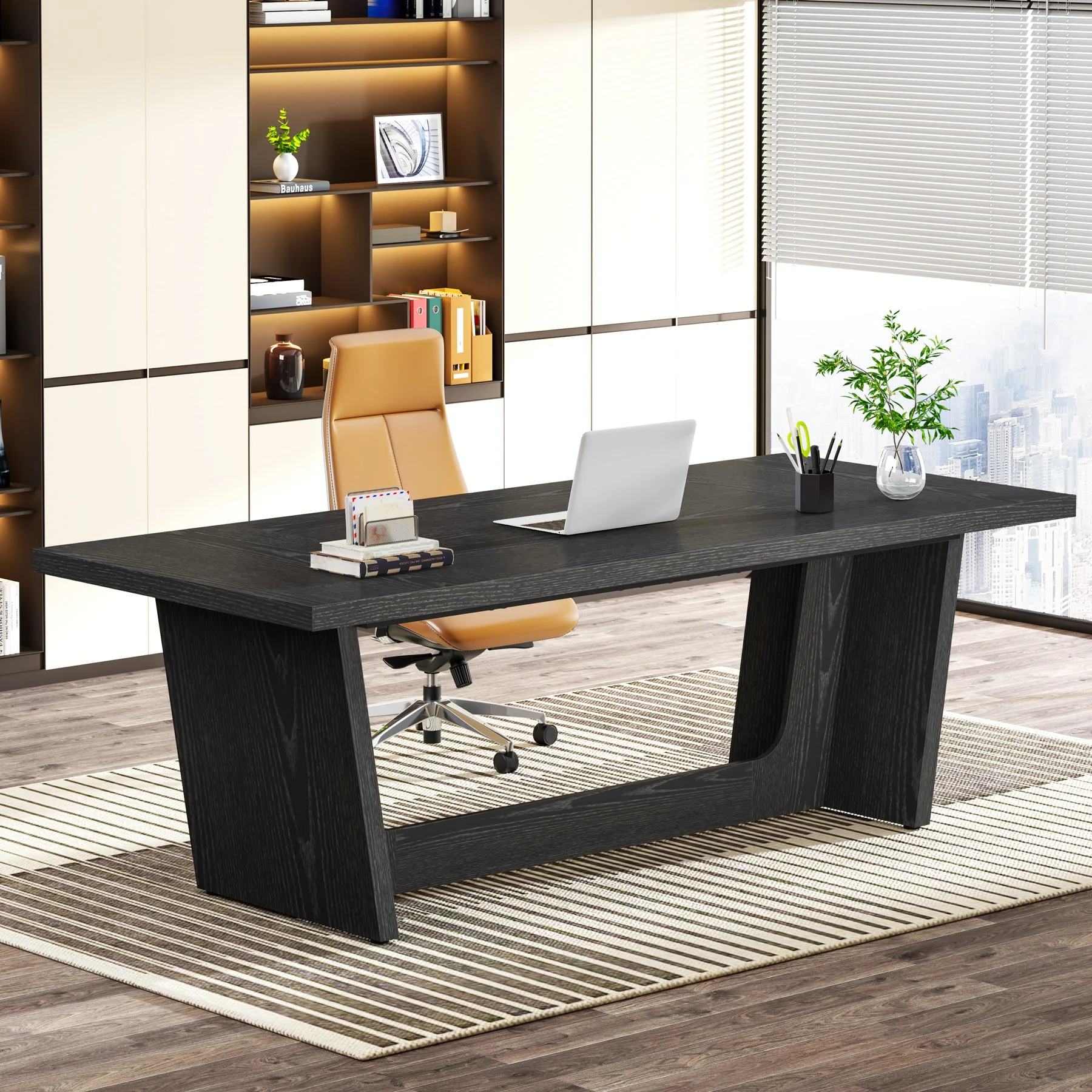 70.8-Inch Executive Desk, Wood Study Computer Desk Writing Table - Image 9
