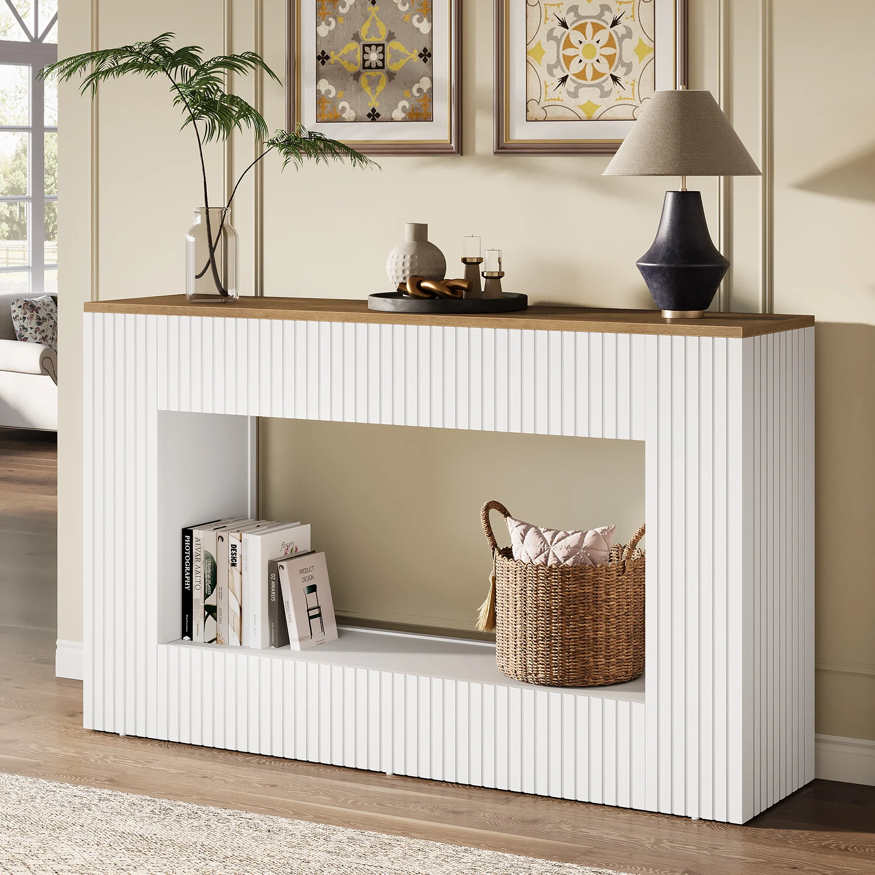 55" Console Table, Wood Entryway Table Sofa Table with Storage - Image 12