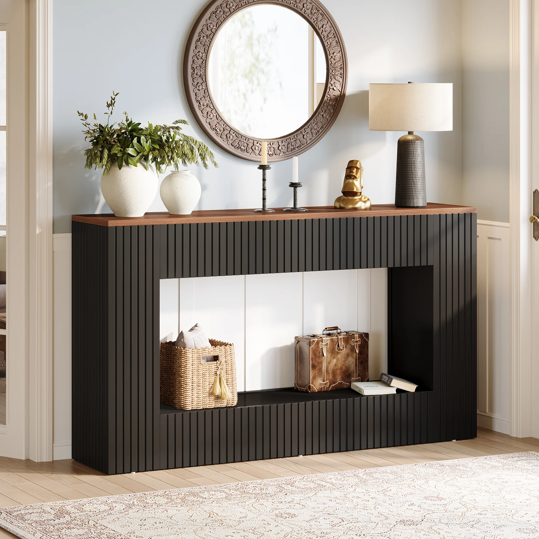 55" Console Table, Wood Entryway Table Sofa Table with Storage - Image 3